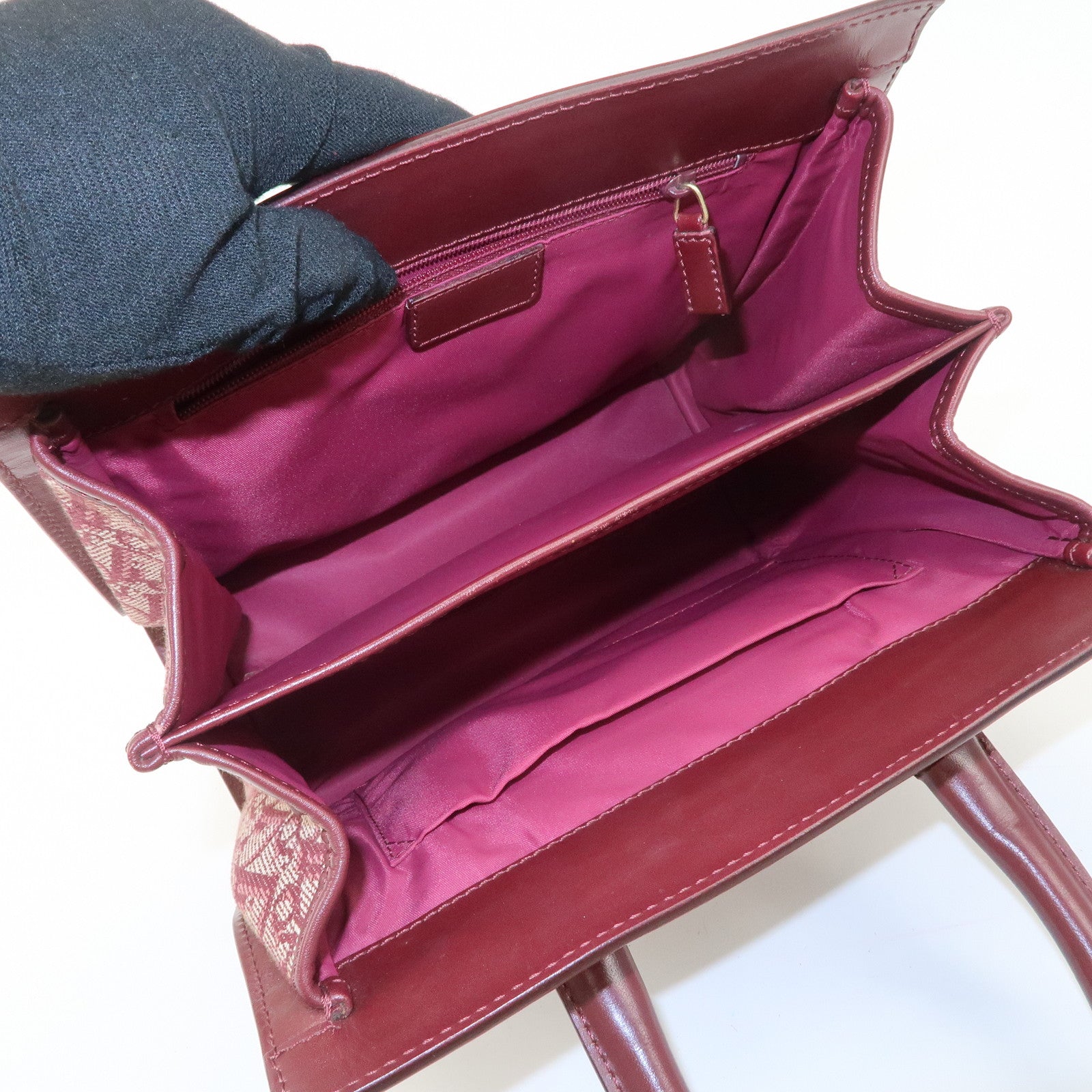 Christian Dior Trotter Canvas Leather Tote Bag Hand Bag Bordeaux Used
