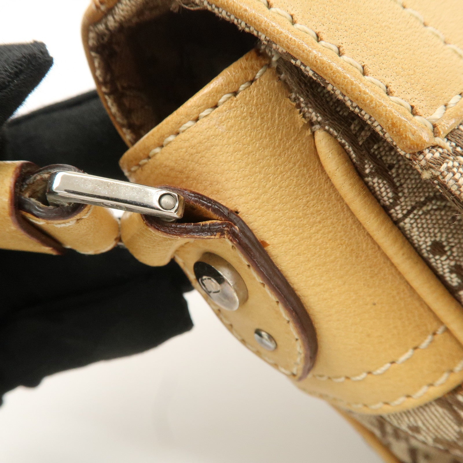 Christian Dior Trotter Canvas Leather Shoulder Bag Beige Used