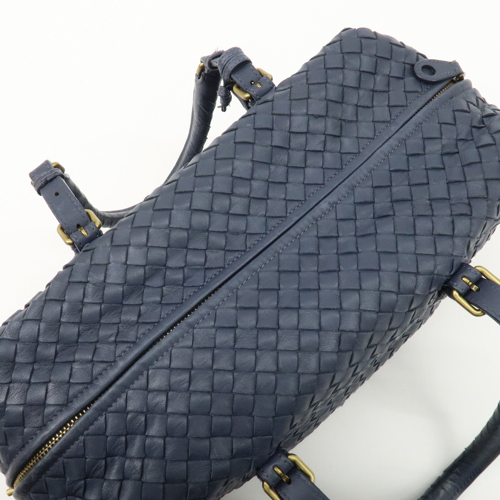 BOTTEGA VENETA Intrecciato Leather Hand Bag Shoulder Bag Navy Used