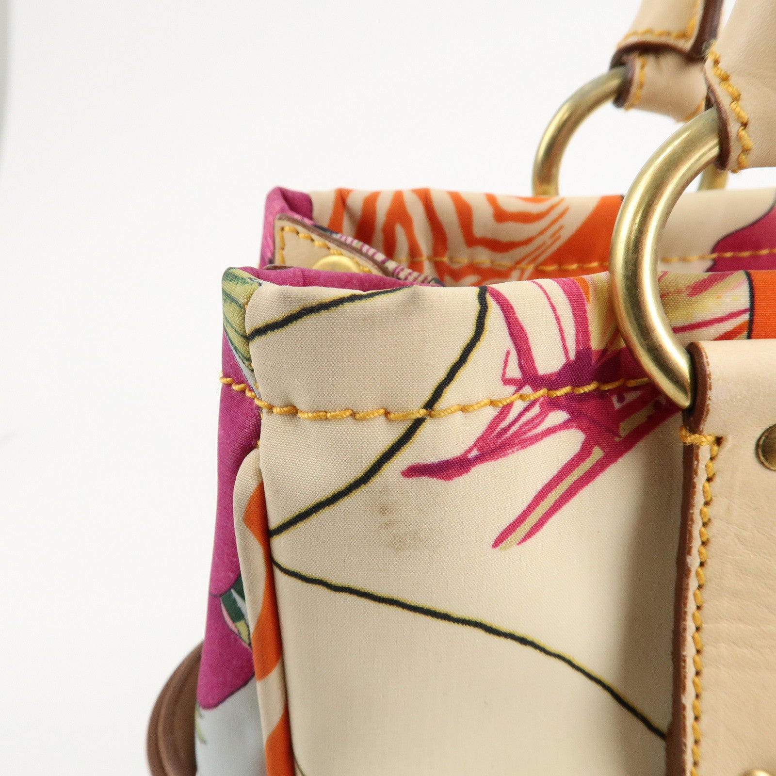 Ferragamo Nylon Leather Tote Bag Animal Multi Color AF-216407 Used