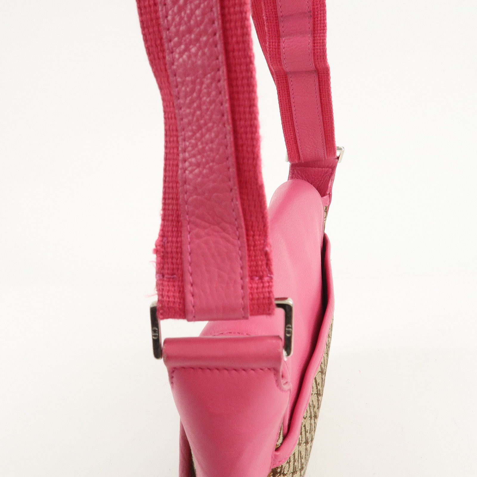 Christian Dior Trotter Canvas Leather Shoulder Bag Beige Pink Used