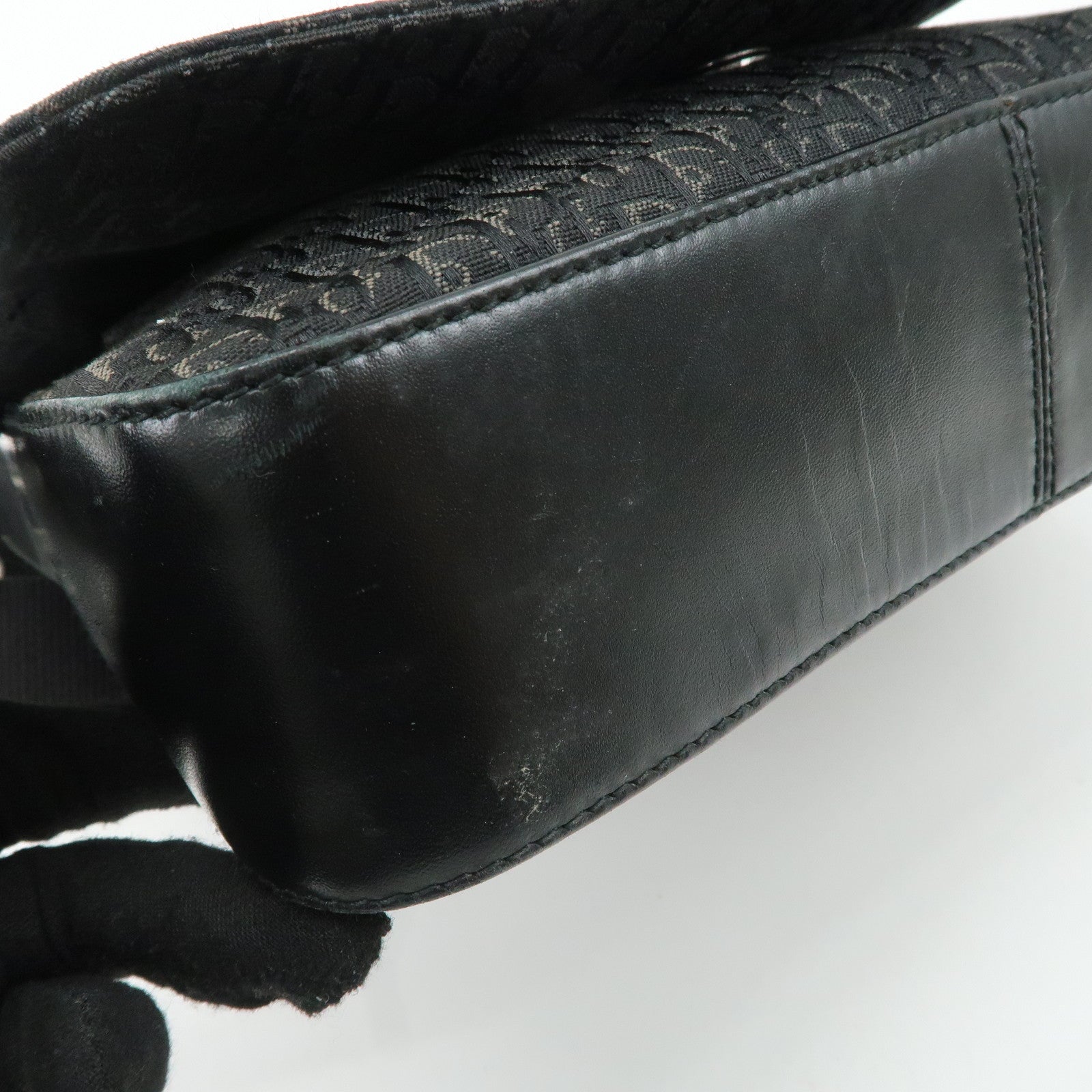 Christian Dior Trotter Canvas Leather Shoulder Bag Black Used