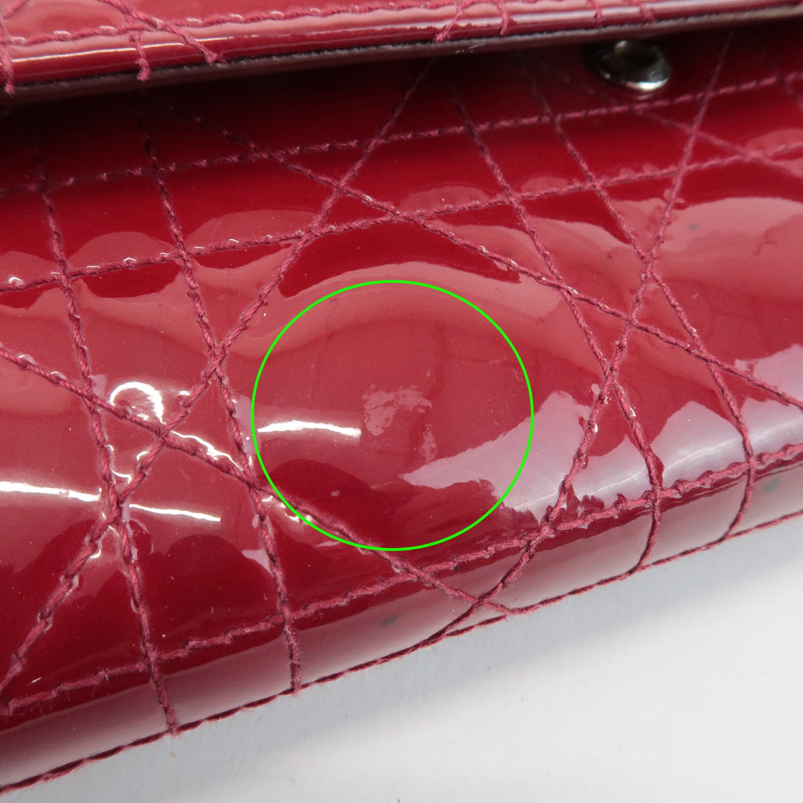 Christian Dior Lady Dior Cannage Patent Leather Chain Wallet Used