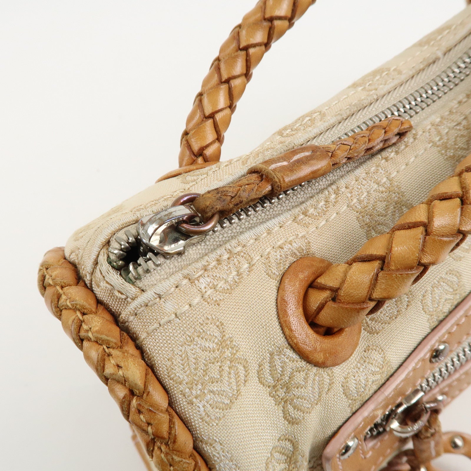 LOEWE Anagram Canvas Leather Shoulder Bag Boston Bag Beige Brown Used