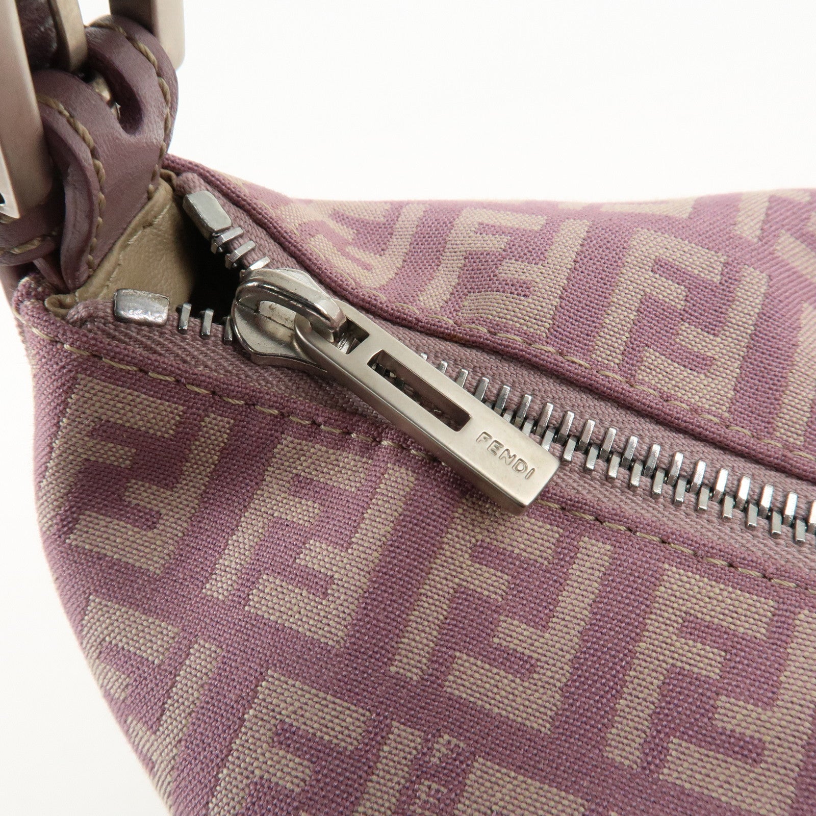 Auth FENDI Zucchino Canvas Leather Hand Bag Pouch Purple Beige 8N0005 Used F/S Used