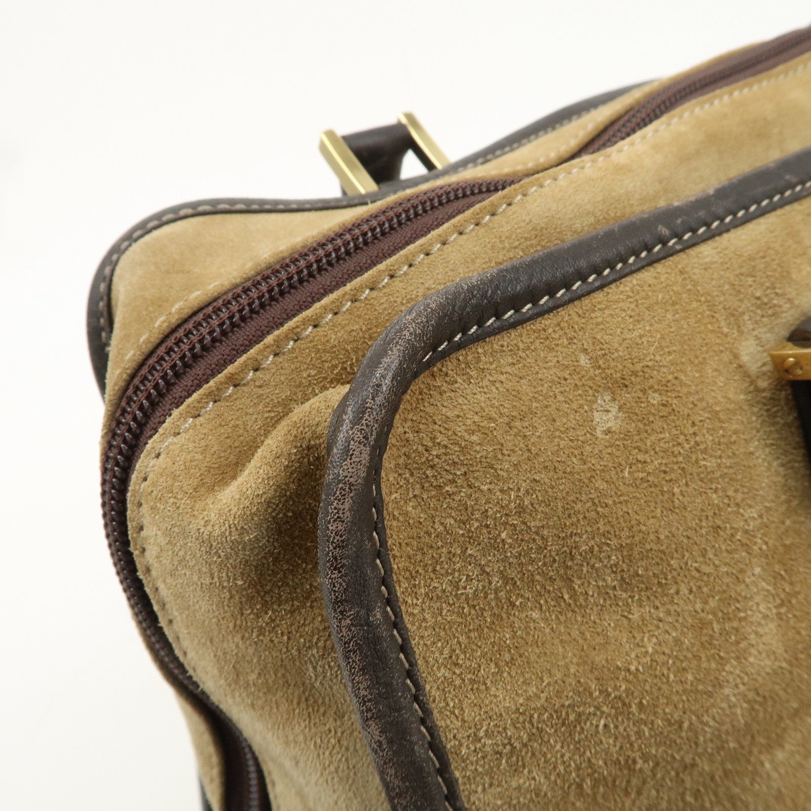 LOEWE Anagram Suede Leather Amazona 32 Hand Bag Beige Brown Used