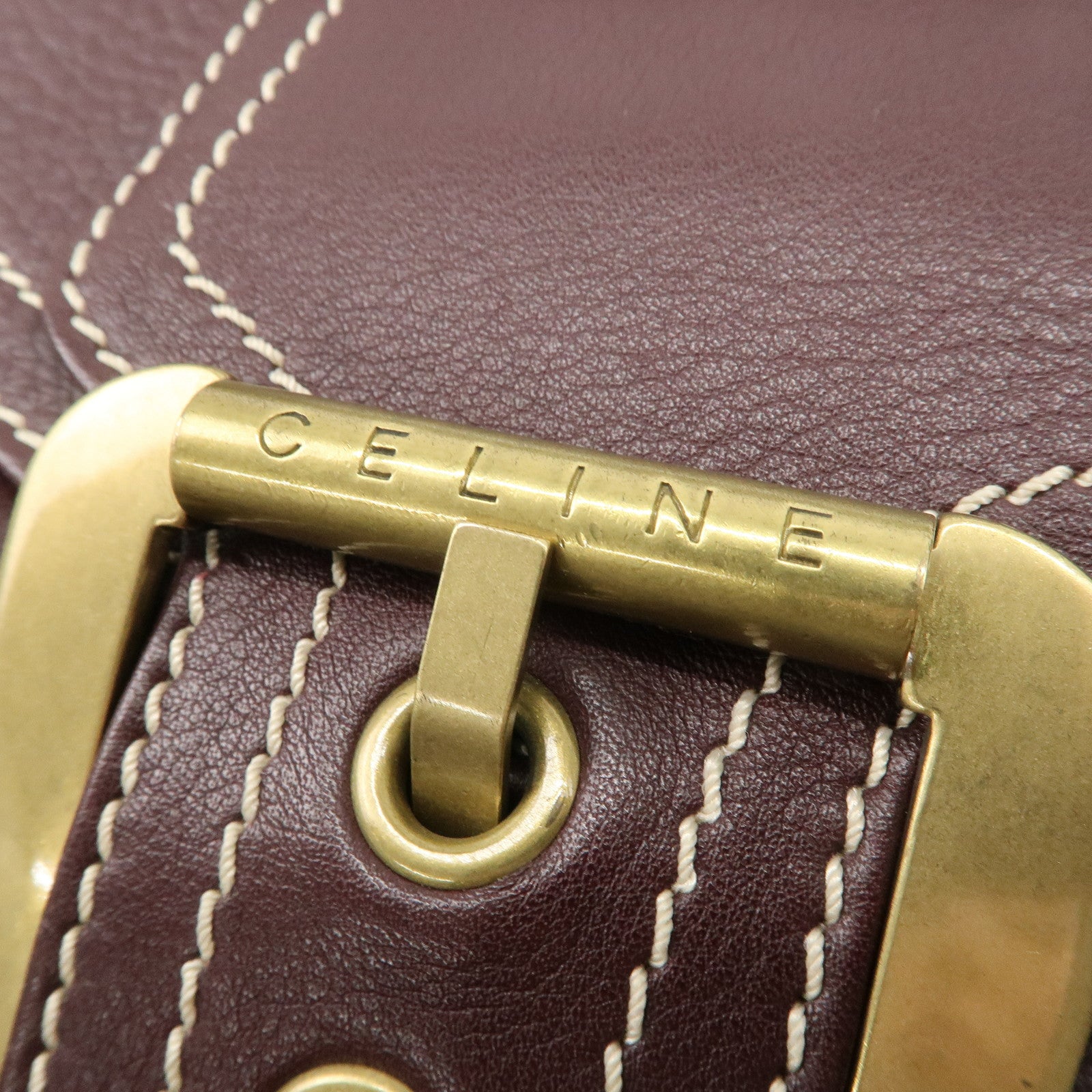 CELINE Leather Shoulder Bag Hand Bag Brown Gold Hardware Used