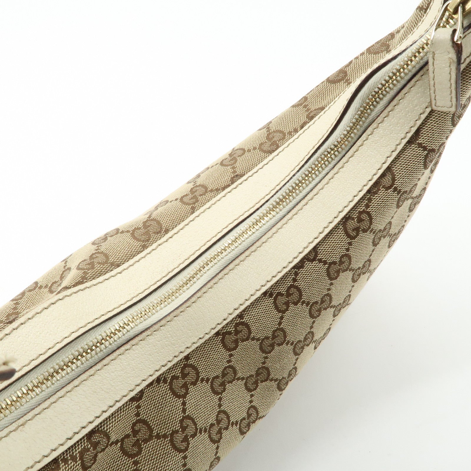 GUCCI GG Canvas Leather Shoulder Bag Beige Ivory 153010 Used