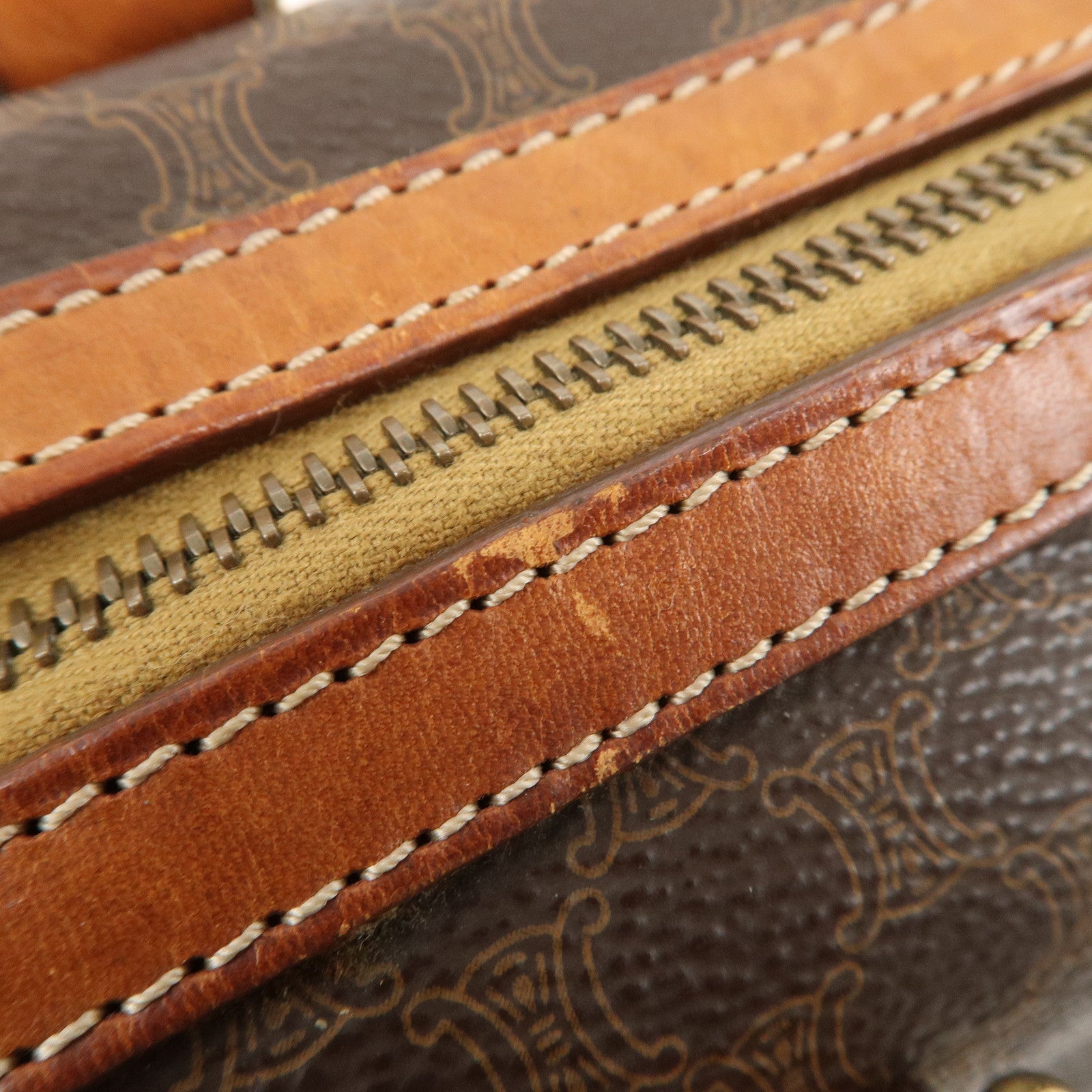 CELINE Macadam PVC Leather Boston Bag Hand Bag Brown Used