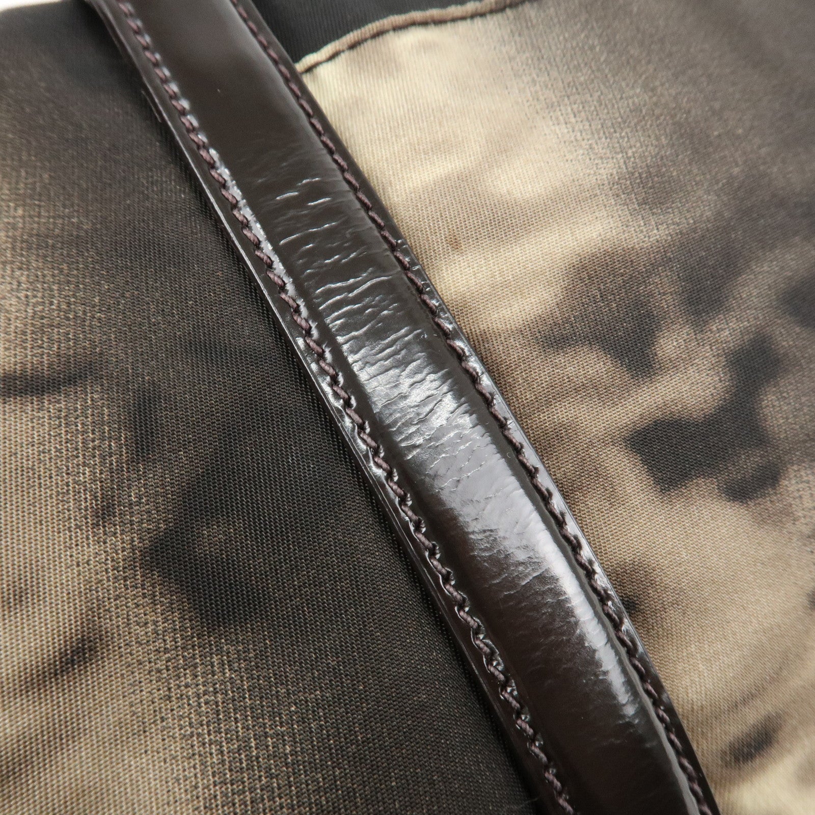 PRADA Nylon Patent Leather 2Way Bag Beige Black Dark Brown Used