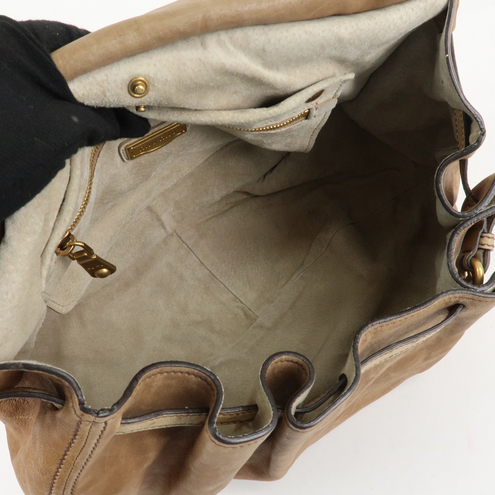 MIU MIU Leather 2Way Bag Hand Bag Shoulder Bag Brown Gold HDW Used