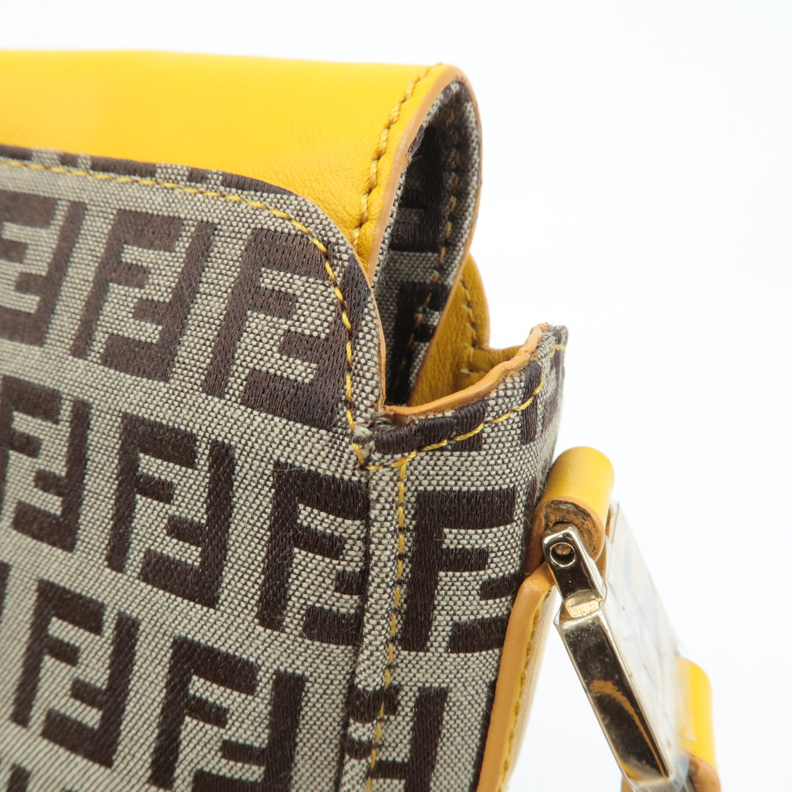 FENDI Zucchino Canvas Leather Shoulder Bag BrownYellow 8BT175 Used