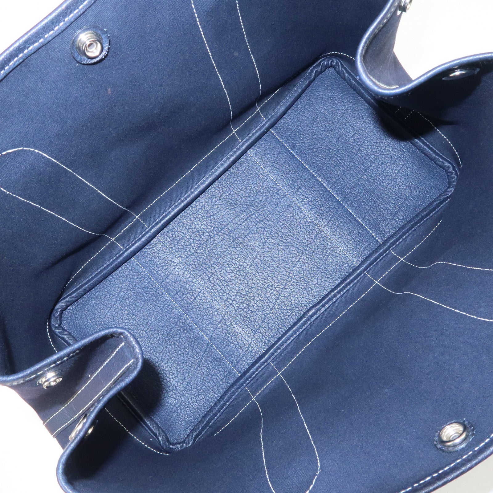 HERMES Toile Officier Leather Garden Party Tote Bag I Stamped Used