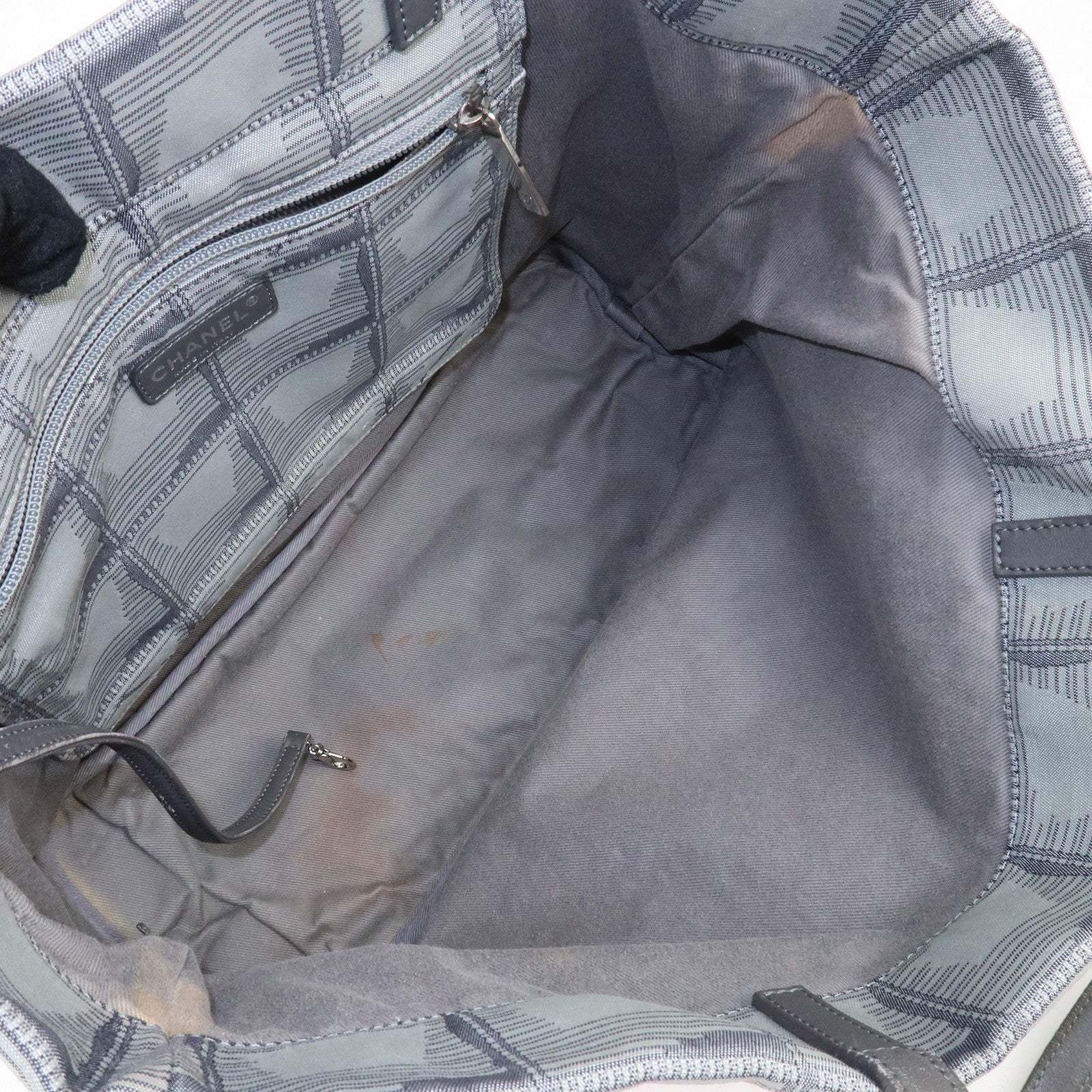 CHANEL New Travel Line Nylon Jacquard Leather Tote MM A47147 Used