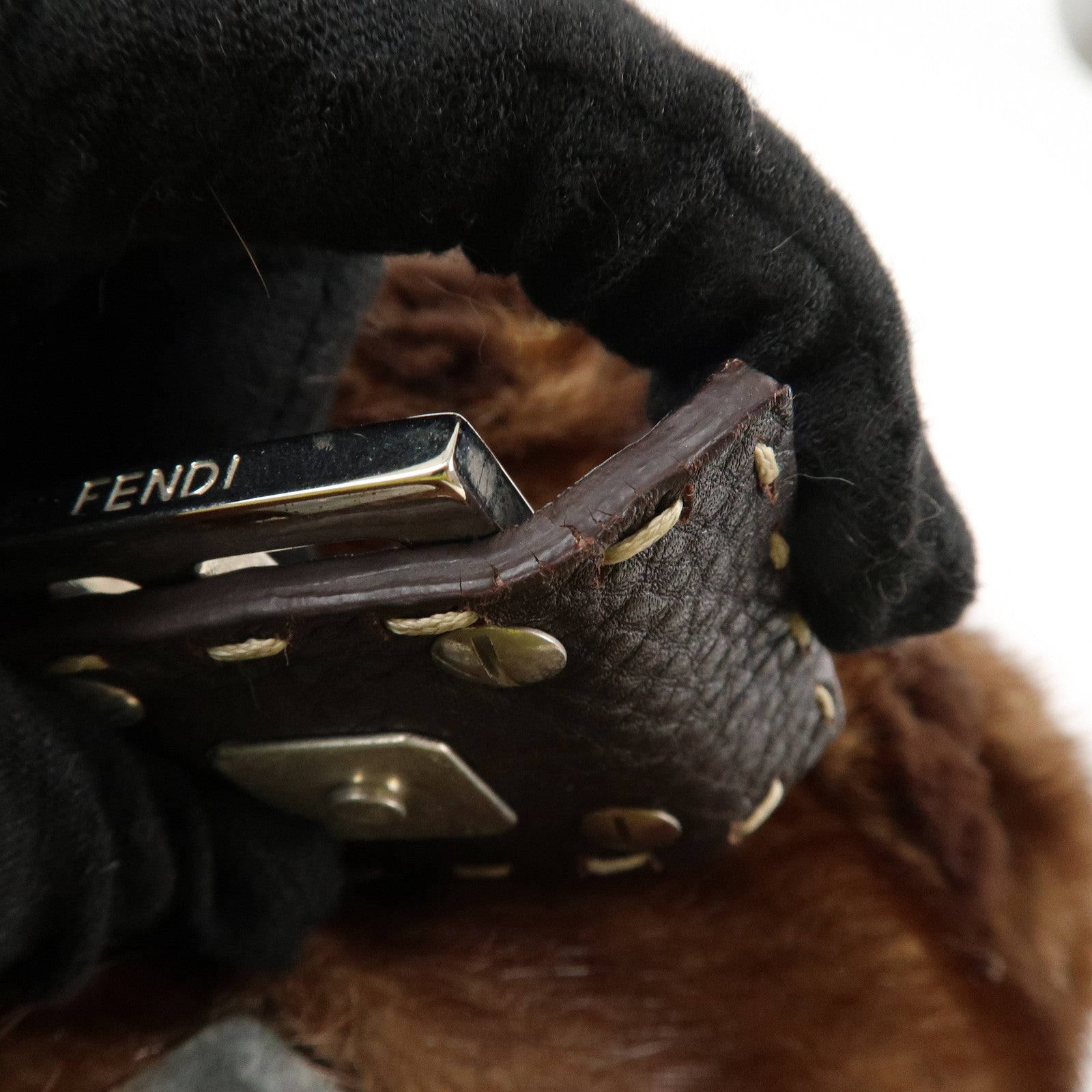 FENDI Mamma Baguette Selleria Mink Leather Shoulder Bag 8BR101 Used