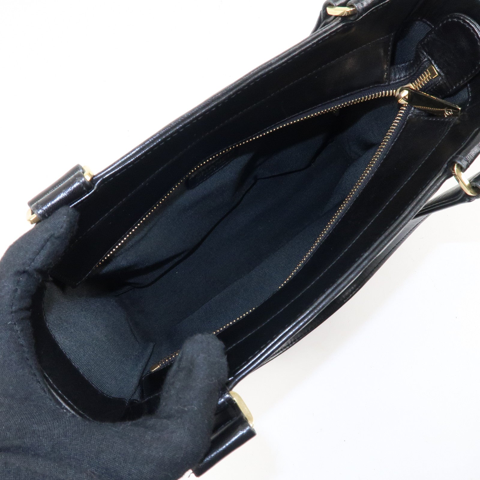 CHANEL Chocolate Bar Lamb Skin COCO Mark Tote Bag Hand Bag A17809 Used