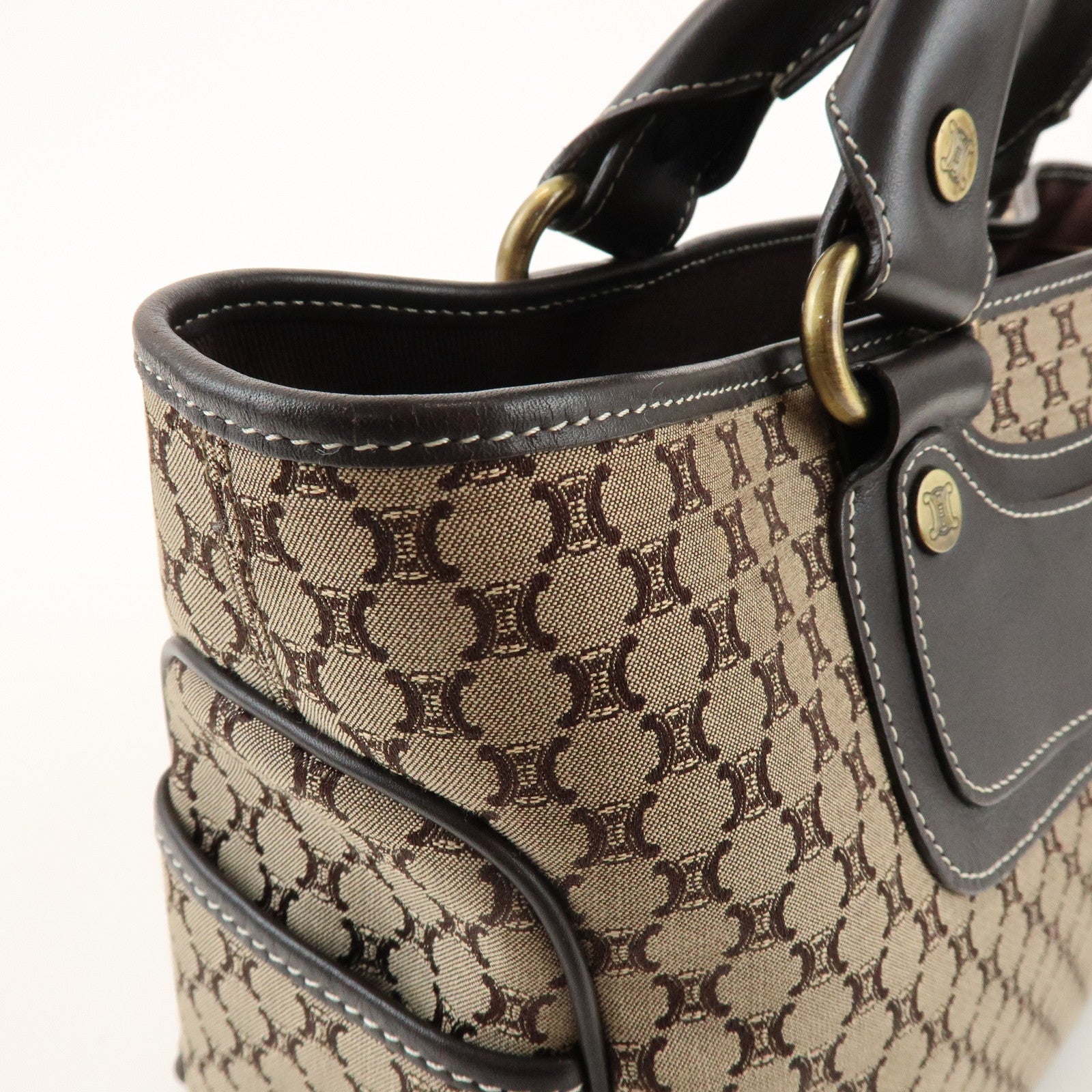 CELINE Macadam Boogie Bag Canvas Leather Hand Bag Tote Bag Beige