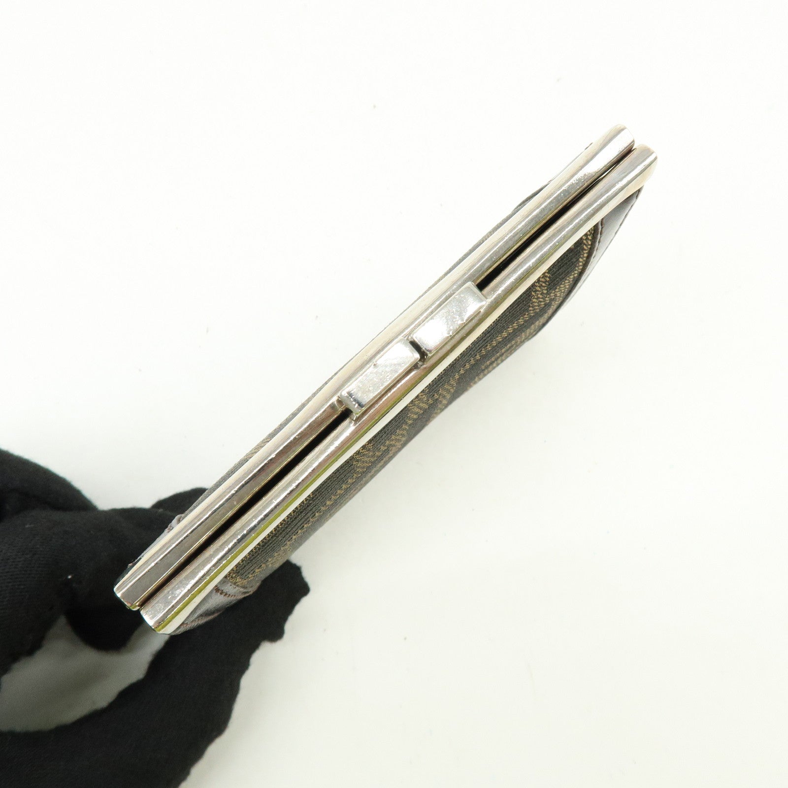 FEND Zucca Canvas Leather Compact Wallet Coin Case Brown