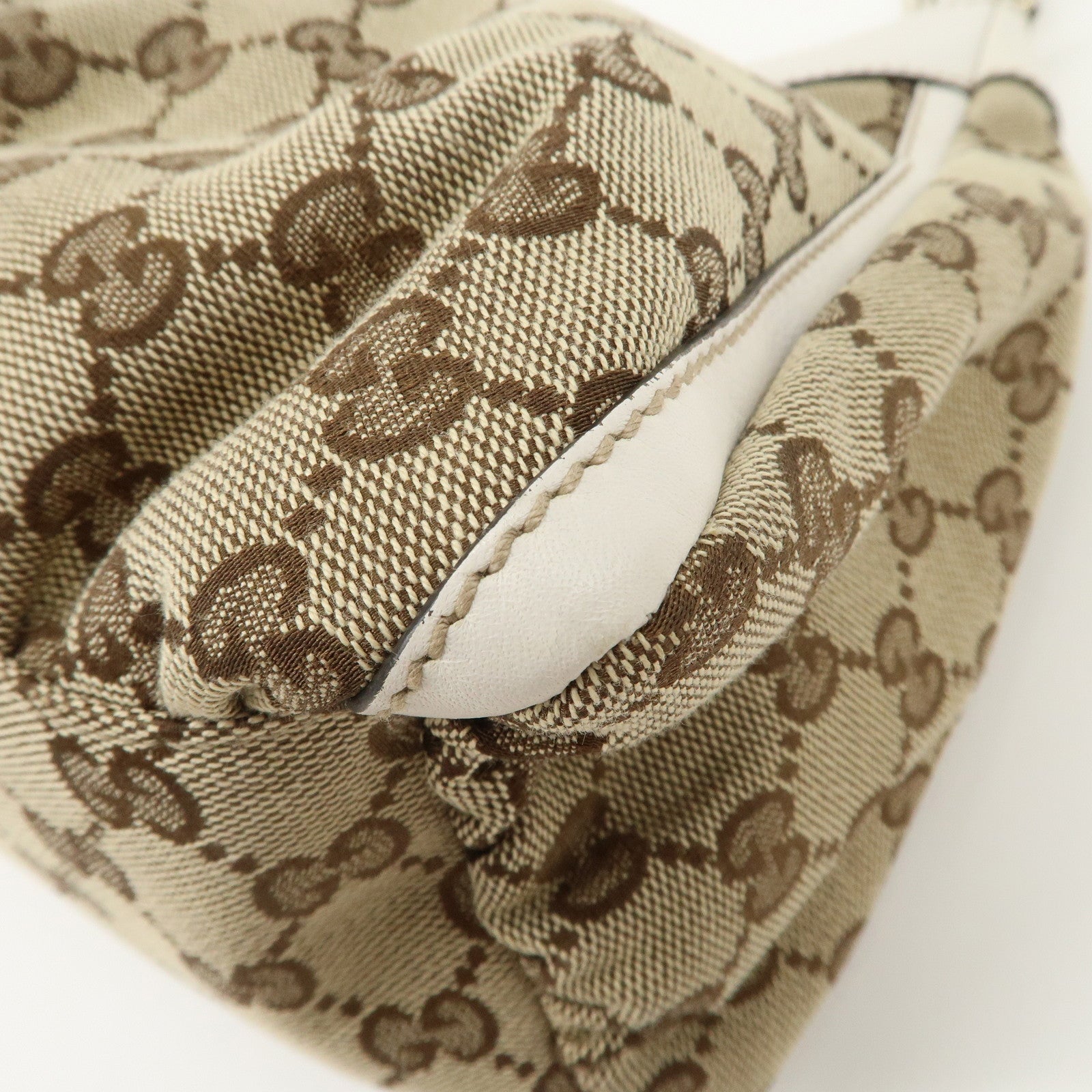 GUCCI Abbey Leather GG Canvas Shoulder Bag Beige White 190525