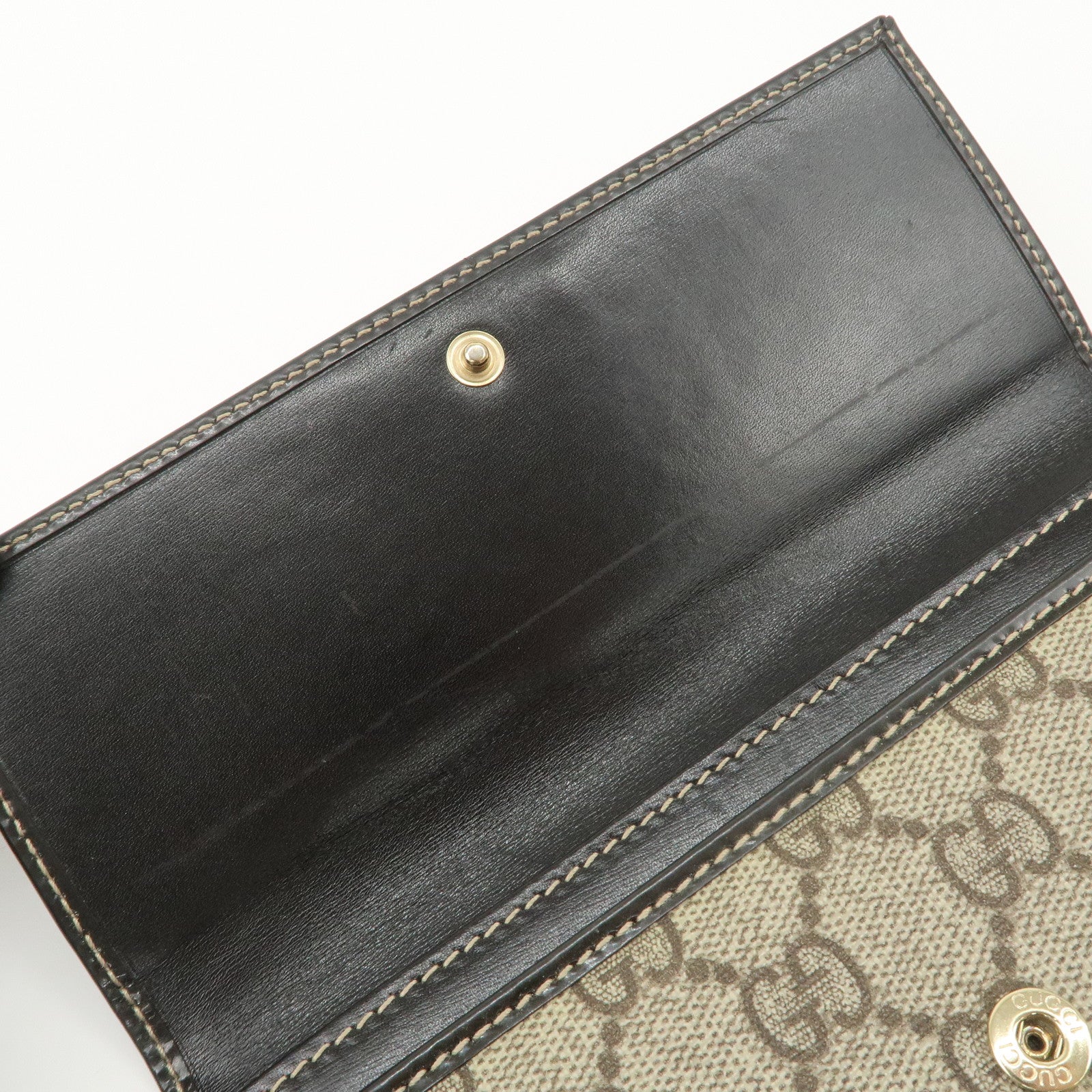 GUCCI GG Supreme Leather Flap Long Wallet Beige Brown 203573 Used