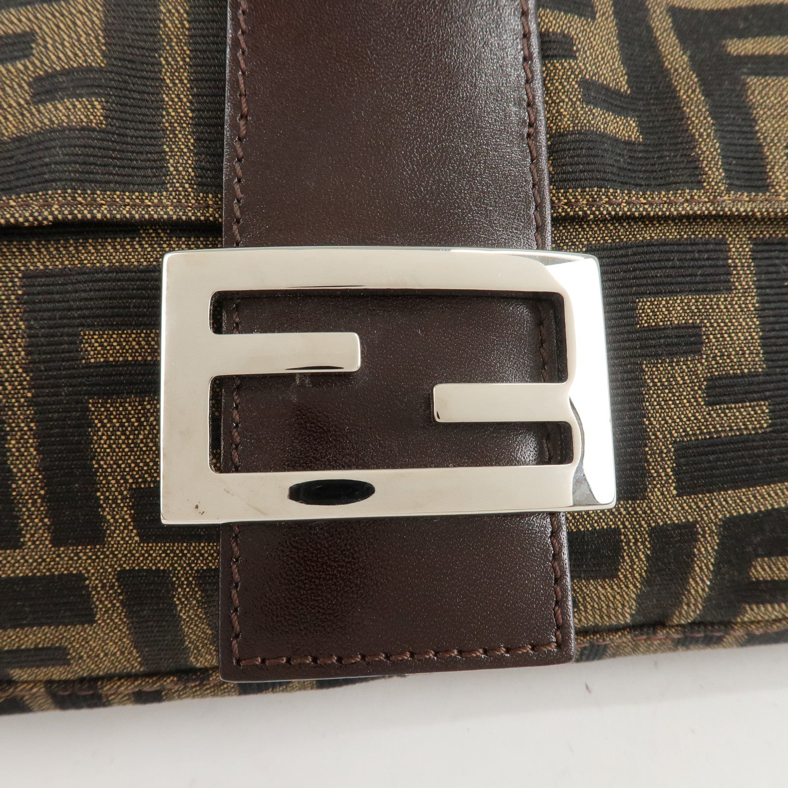 FENDI Mamma Baguette Zucca Canvas Shoulder Bag Brown Black 26424 Used