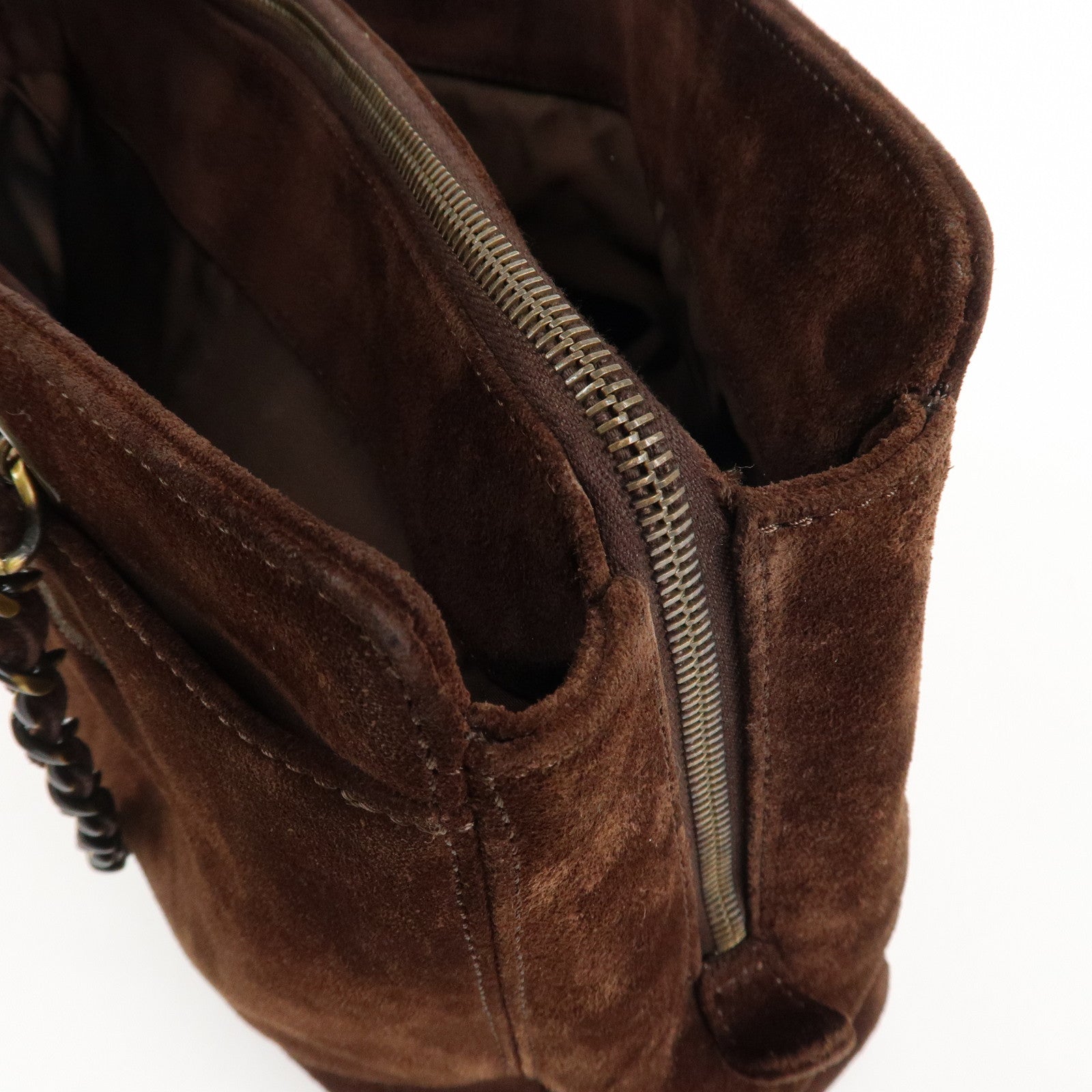 CHANEL Suede Chain Hand Bag Shoulder Bag Tote Bag Brown Used