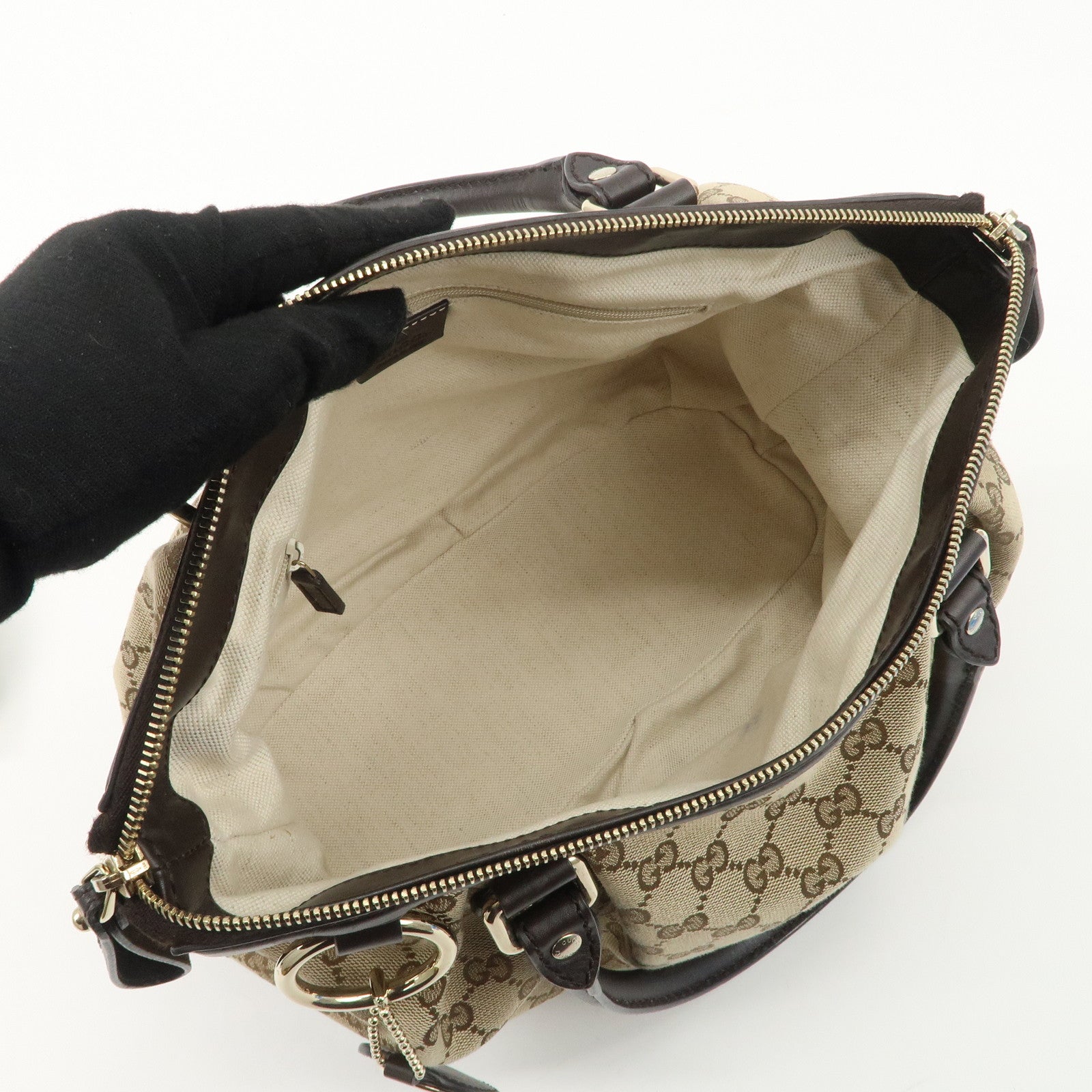 GUCCI Sukey GG Canvas Leather 2WAY Bag Beige Dark Brown 247902 Used