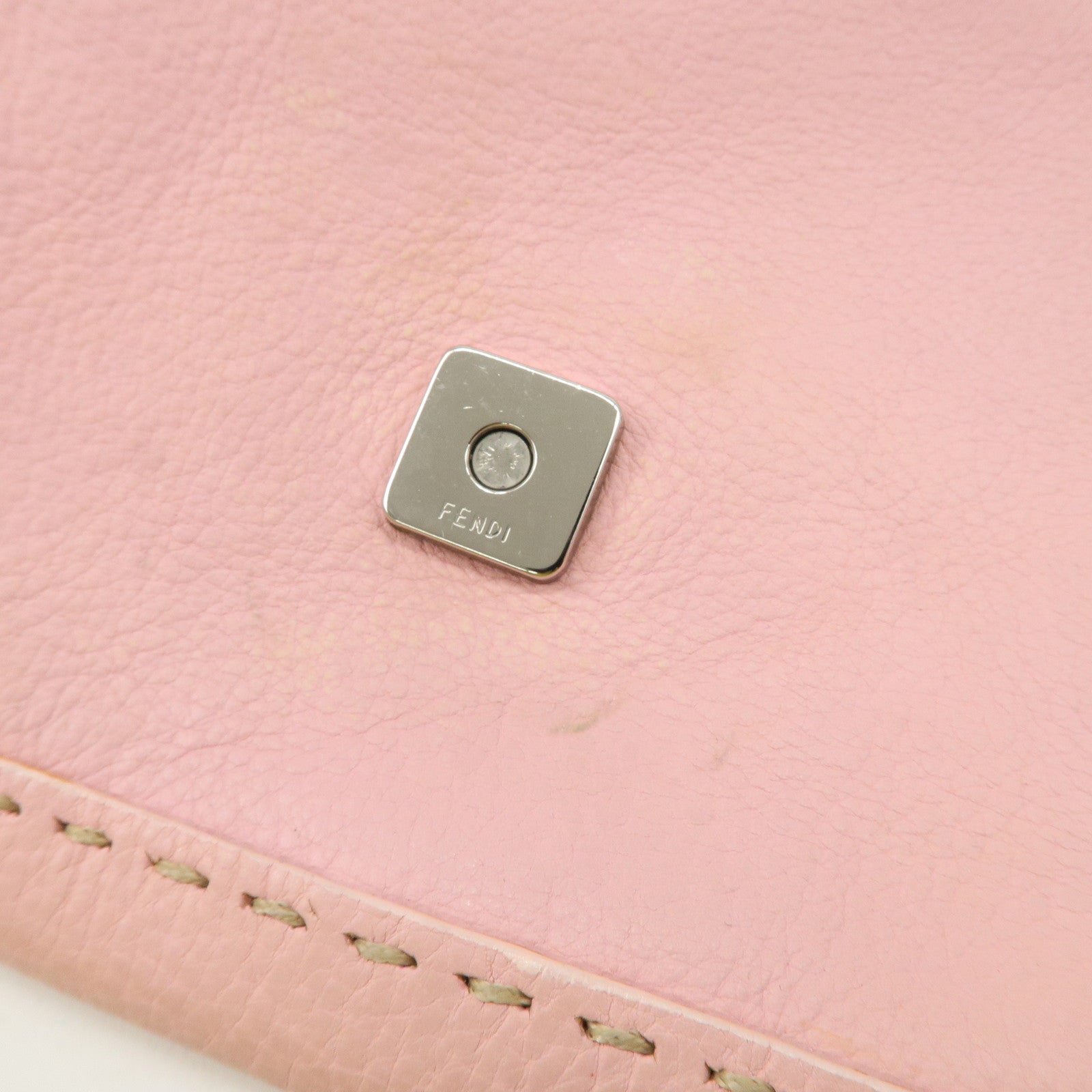 FENDI Selleria Mamma Baguette Leather Shoulder Bag Pink 8BR101 Used