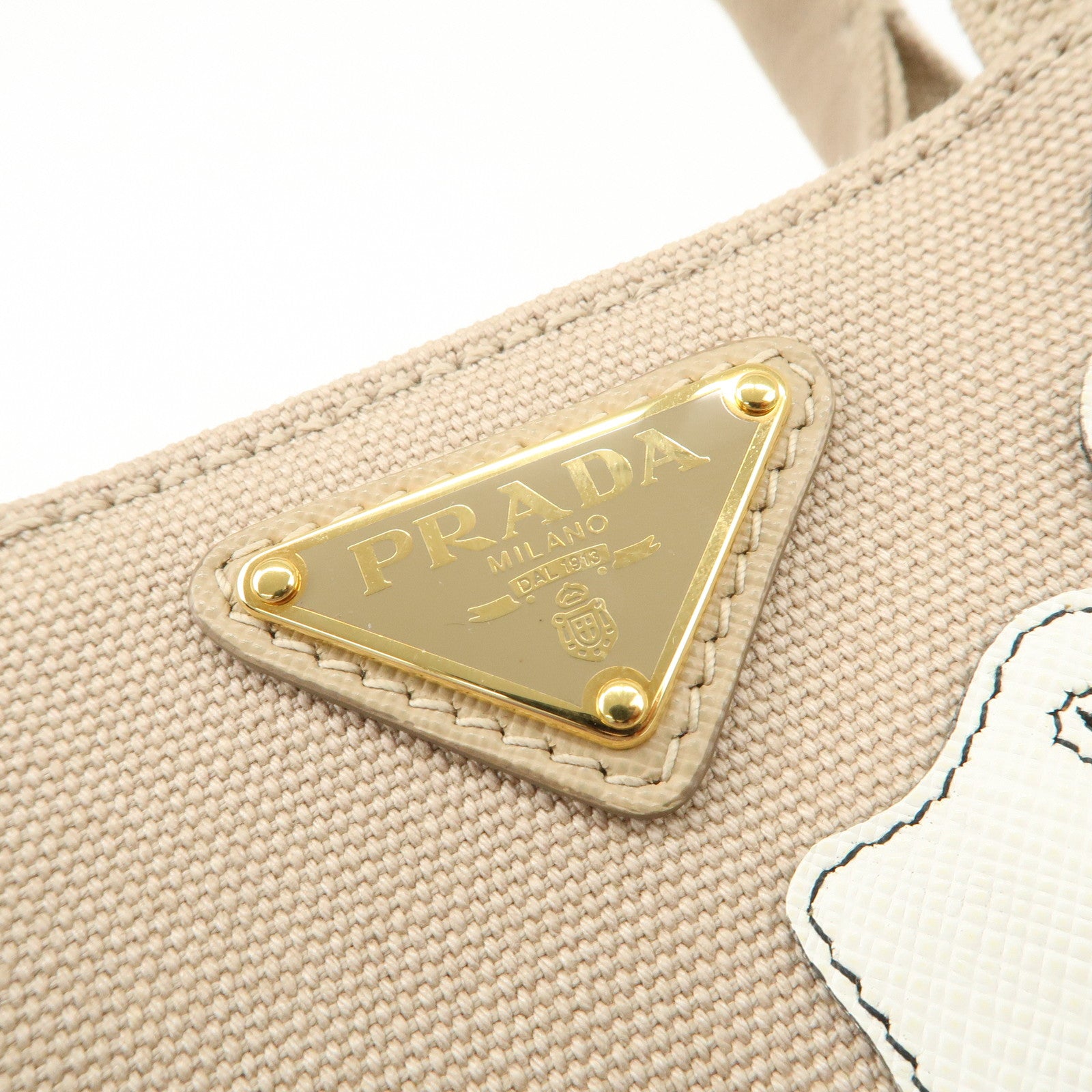 PRADA Hibiscus Canapa Mini Canvas Leather 2Way Bag Beige 1BG439 Used
