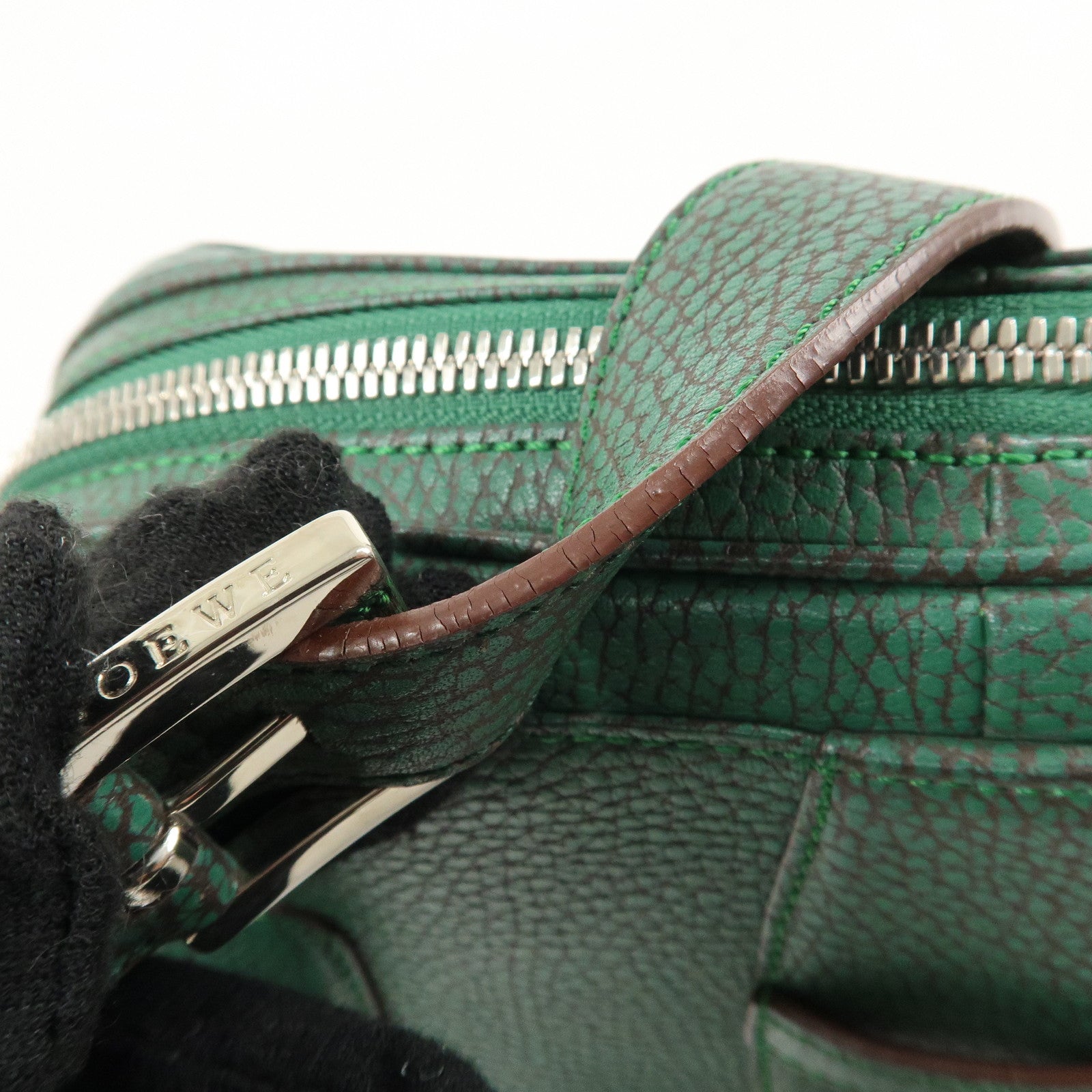 LOEWE Senda Leather Shoulder Bag Hand Bag Green Used