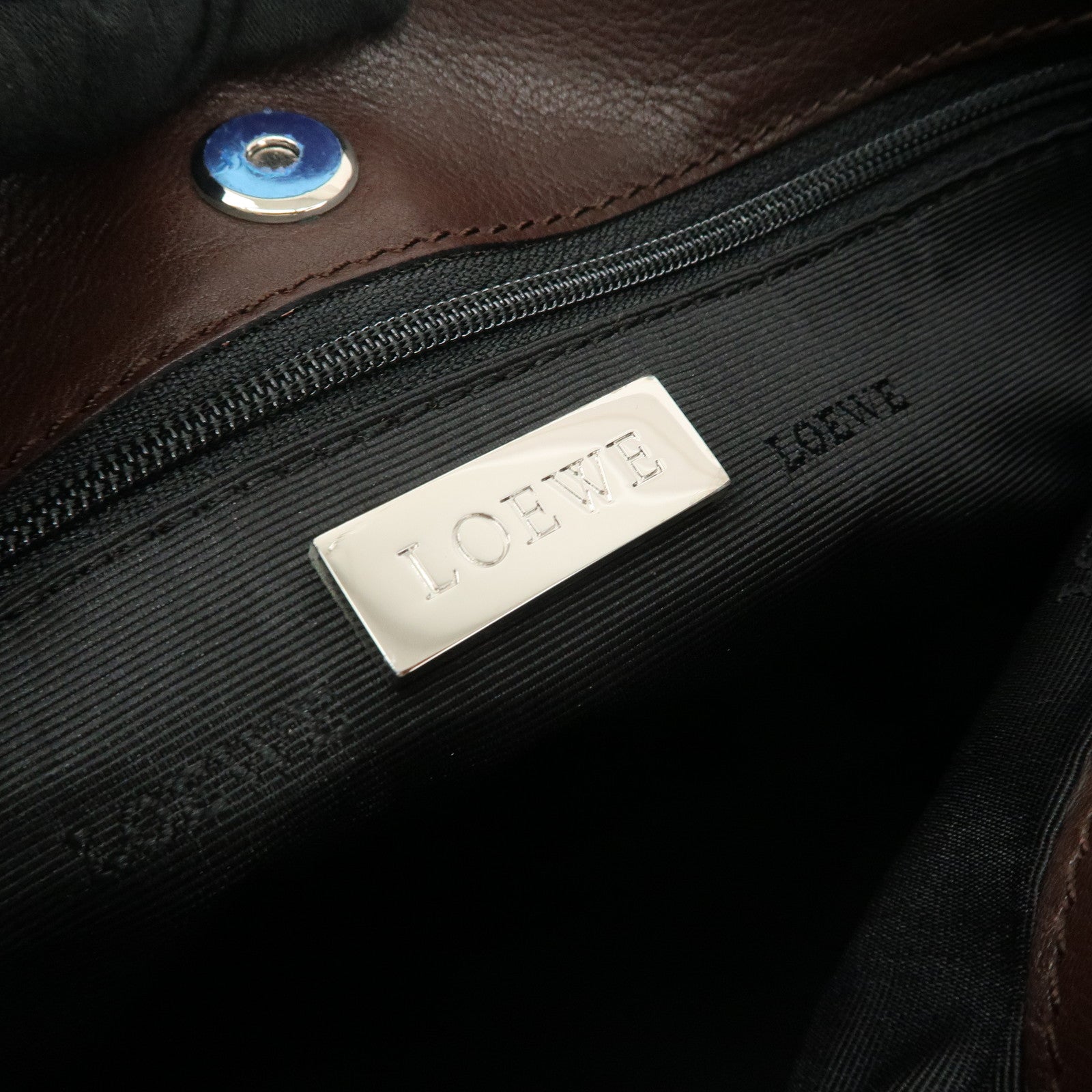 LOEWE Anagram Leather Shoulder Bag Brown Silver Hardware Used