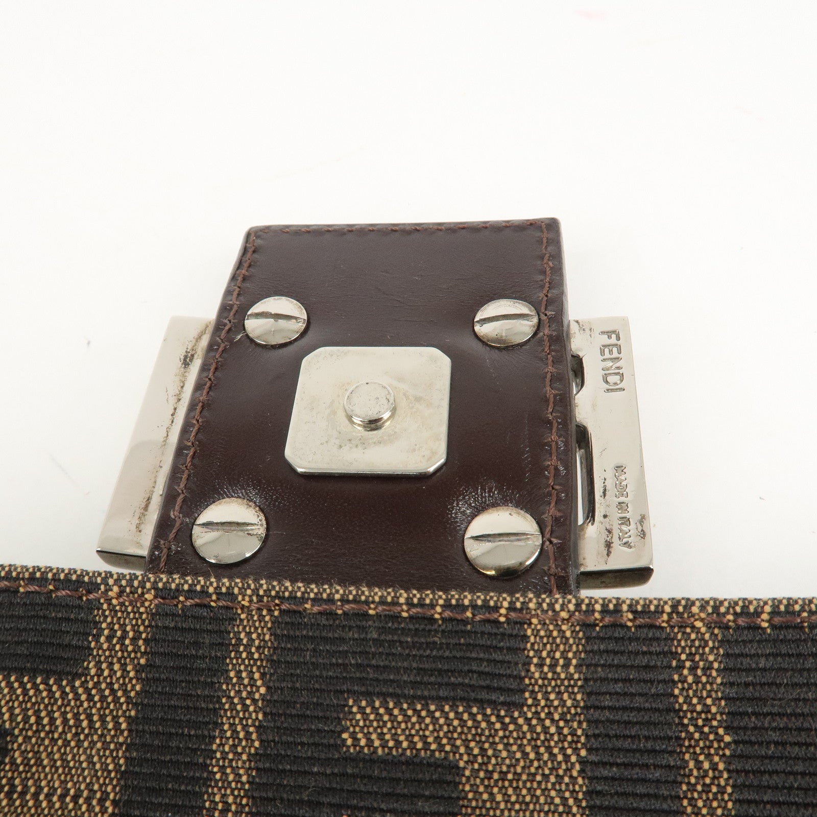 FENDI Mamma Baguette Zucca Canvas Shoulder Bag Brown Black 26424 Used