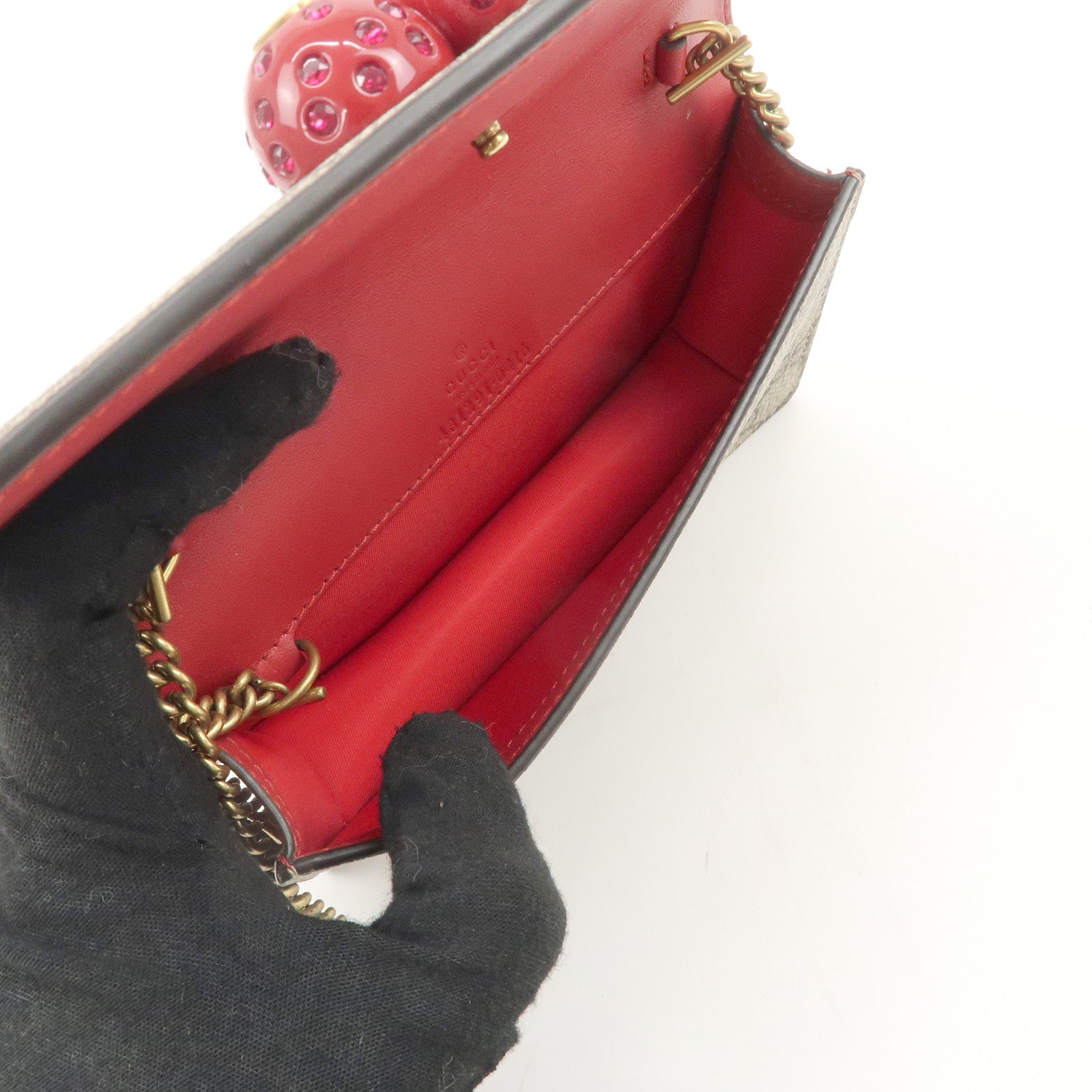 GUCCI GG Supreme Leather Cherry Chain Shoulder Bag 481291 Used