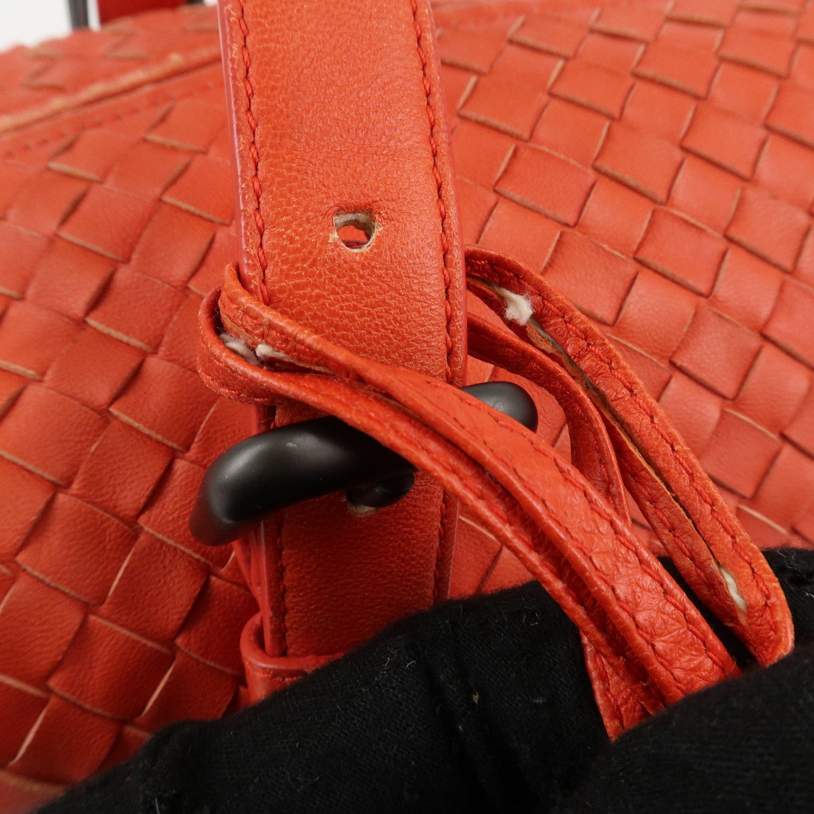 BOTTEGA VENETA Intrecciato Leather Boston Montaigne Bag Orange Used
