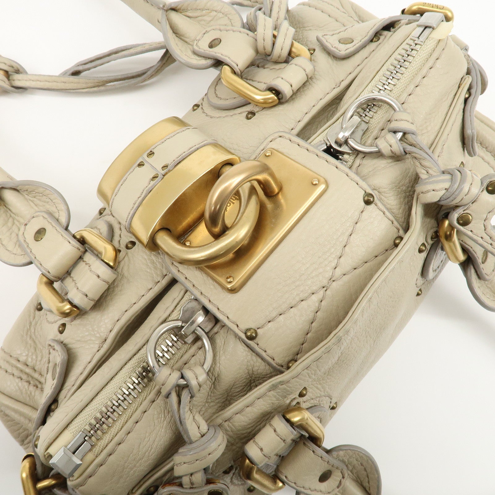 Chloe Leather Mini Paddington Shoulder Bag Hand Bag Ivory Used