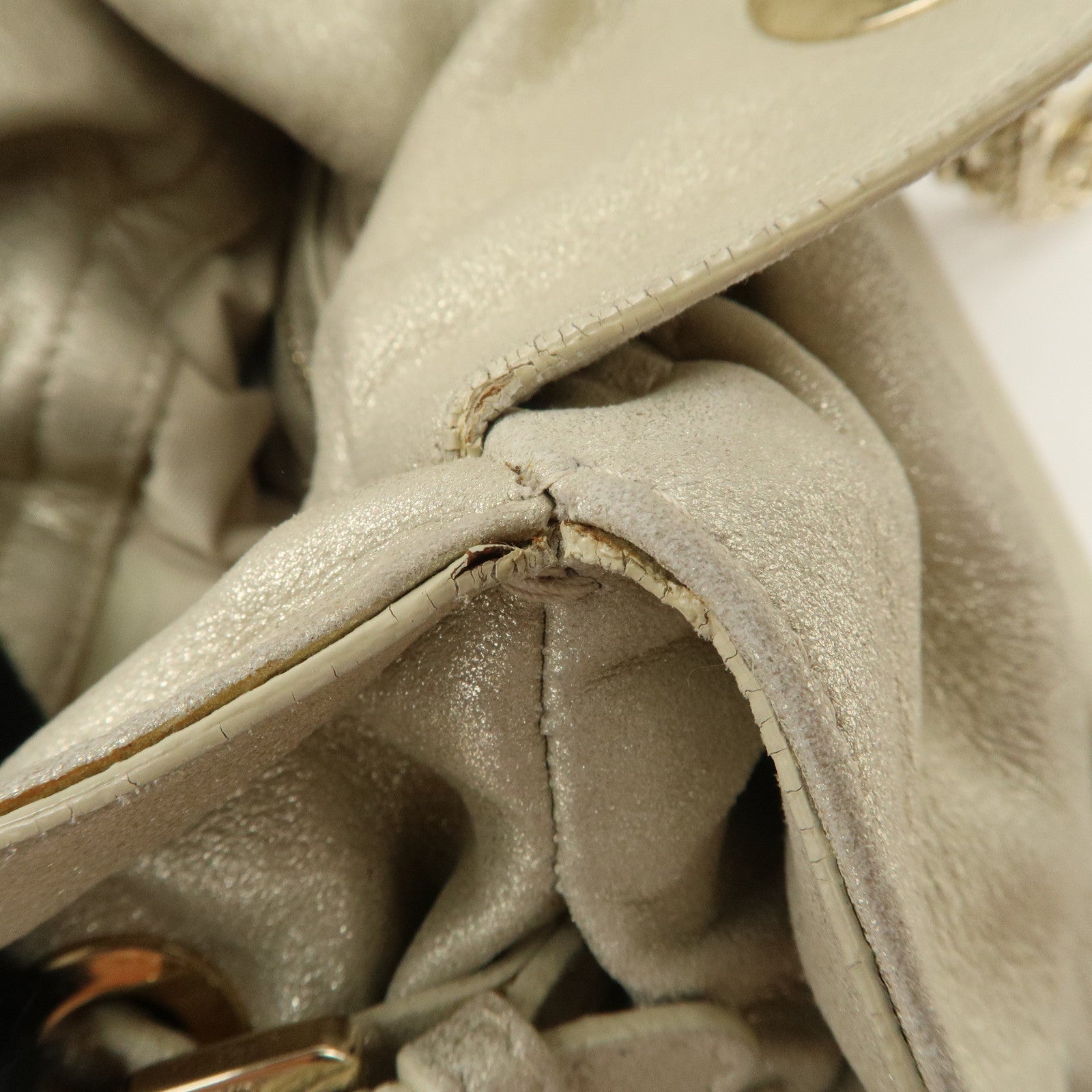 Christian Dior Leather Chain Shoulder Bag Tote Bag Silver Used