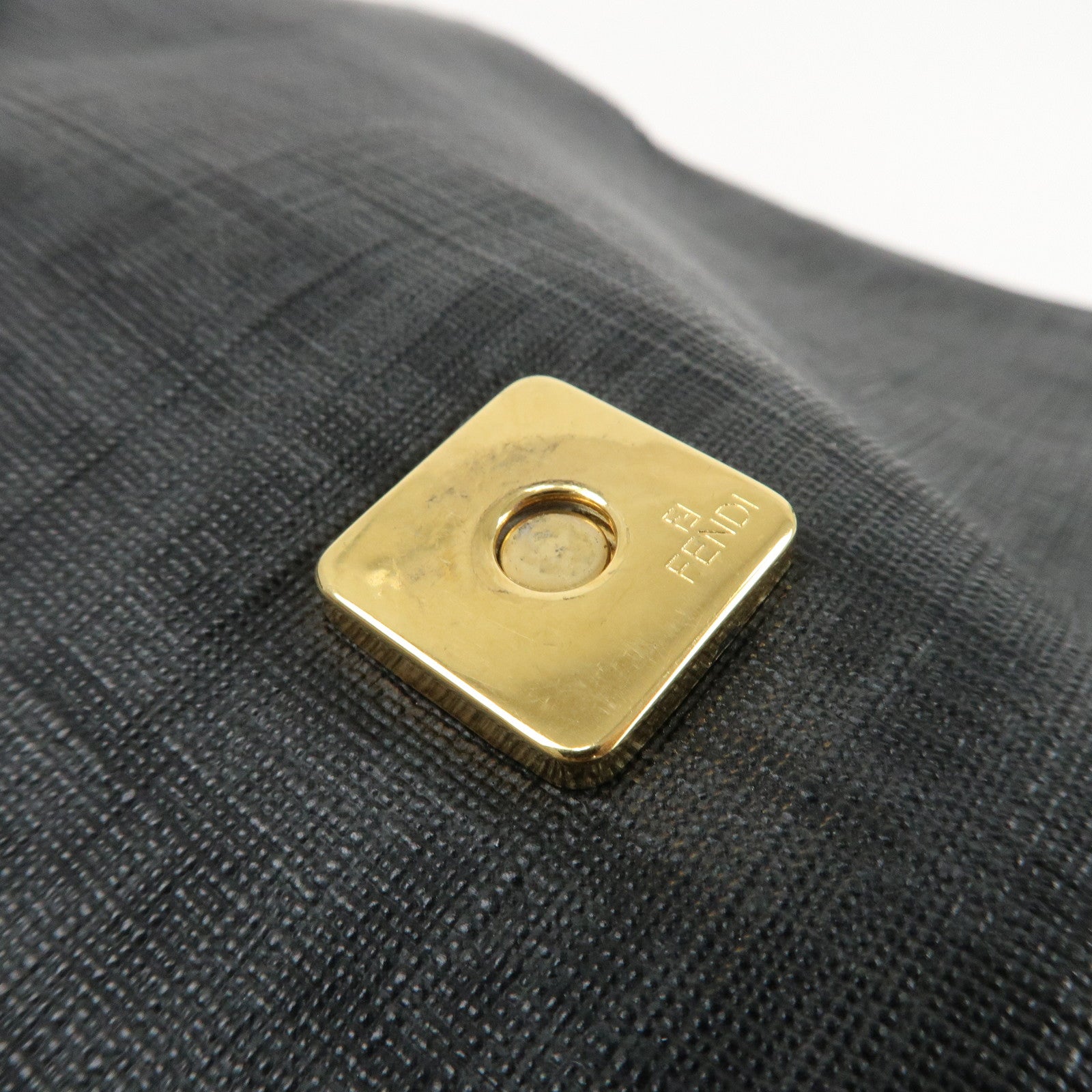 FENDI Zucchino PVC Leather Chain Shoulder Bag Gray Black 8BR003 Used