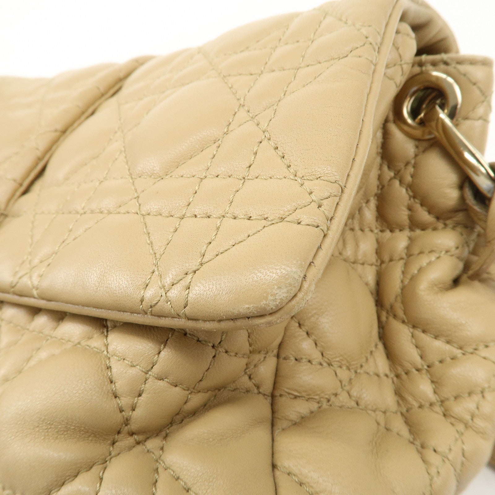 Christian Dior New Lock Cannage Leather Chain Shoulder Bag Beige Used