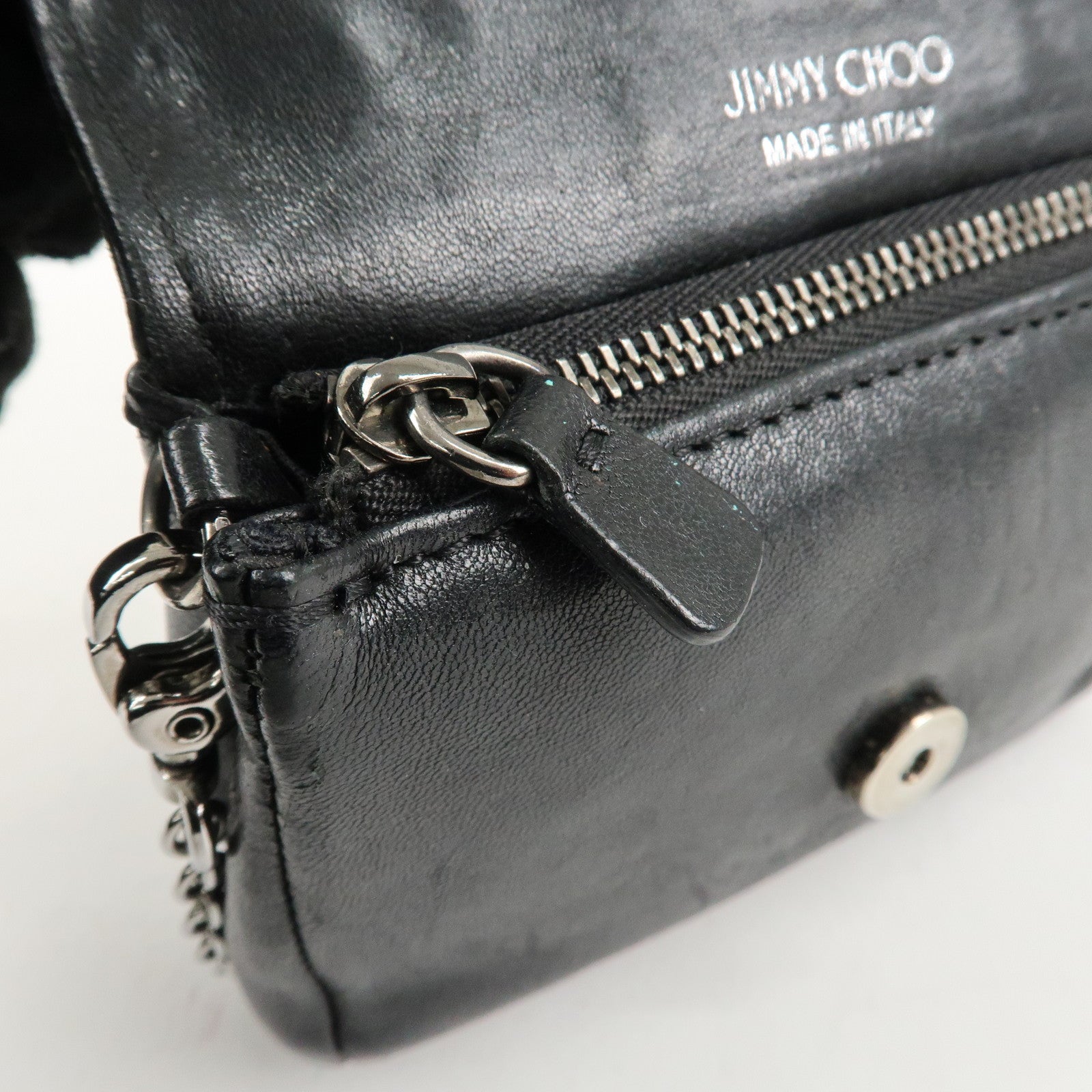 JIMMY CHOO Leather Chain Small Shoulder Bag Black Silver HDW Used