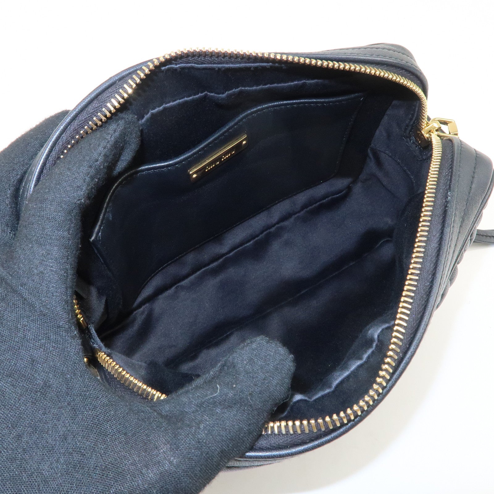 MIU MIU Matelasse Leather Chain Shoulder Bag Crossbody Bag Black Used