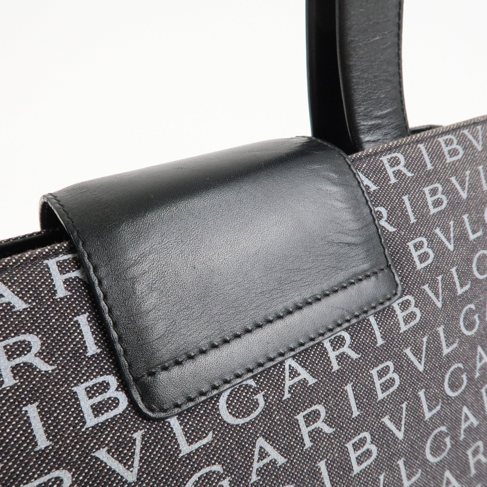 BVLGARI Logo Mania Canvas Leather Tote Bag Shoulder Bag Black Used