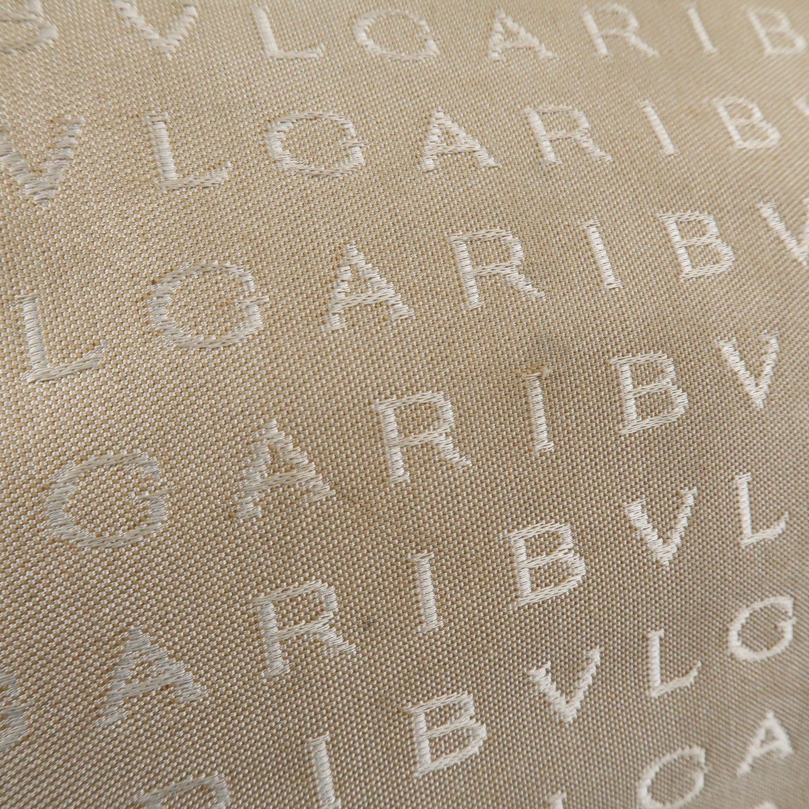 BVLGARI Logomania Canvas Leather Shoulder Bag Beige Dark Brown Used