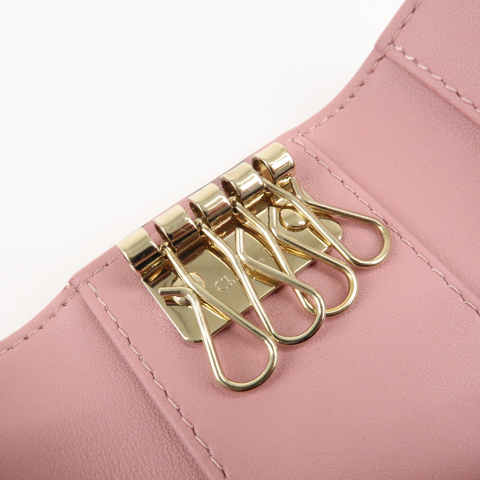 Christian Dior Cannage Leather 4 Key Case Key Chain Pink Used