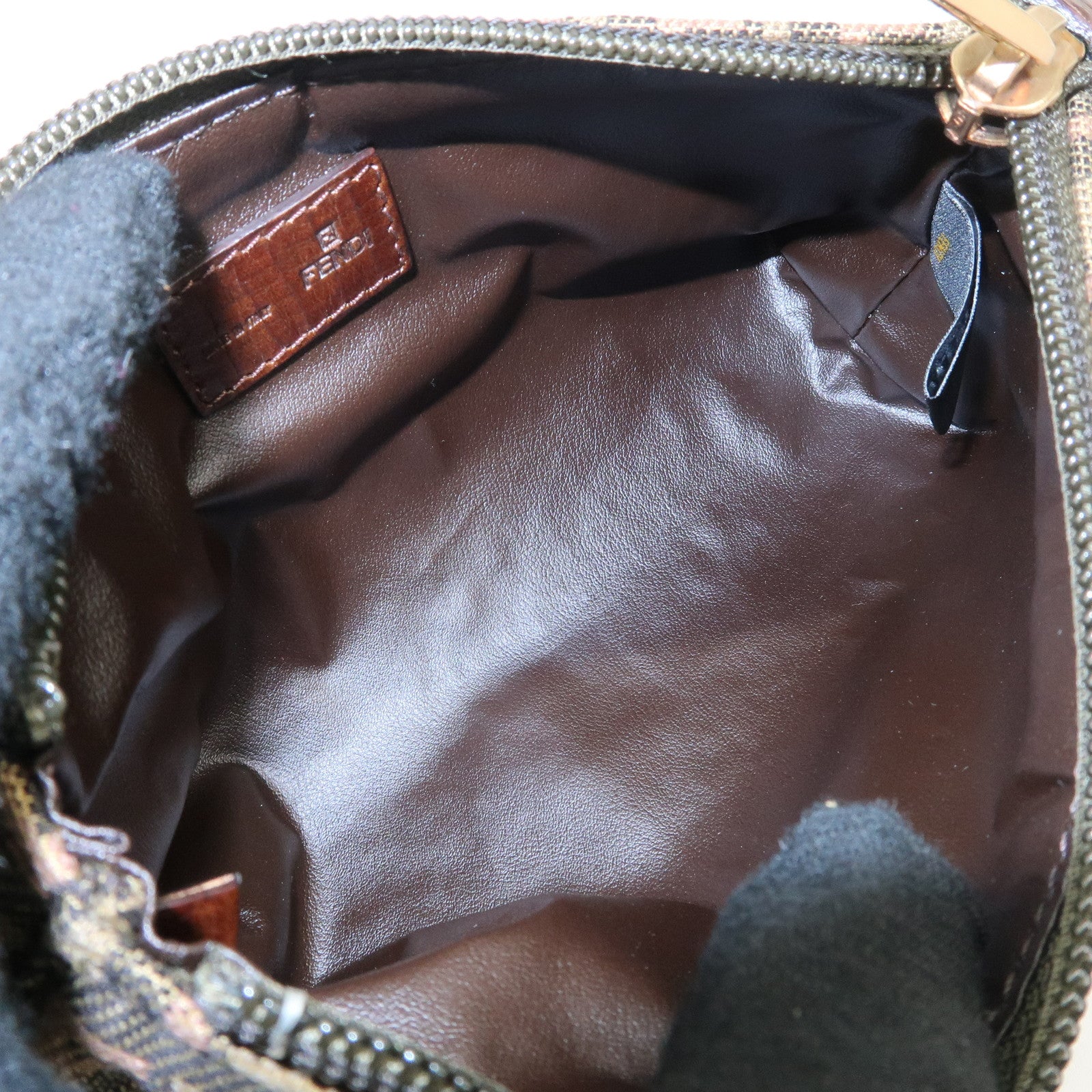FENDI Zucca Canvas Leather Pouch Mini Bag Khaki Brown 7N0037 Used