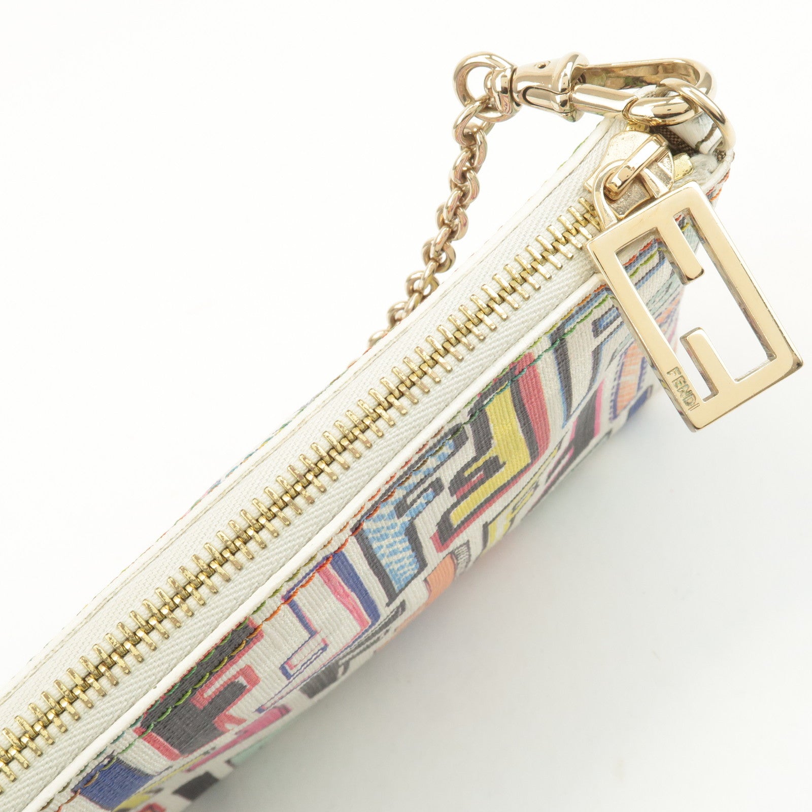 FENDI Zucca Print PVC Chain Accessory Pouch Multicolor 8BR592 Used