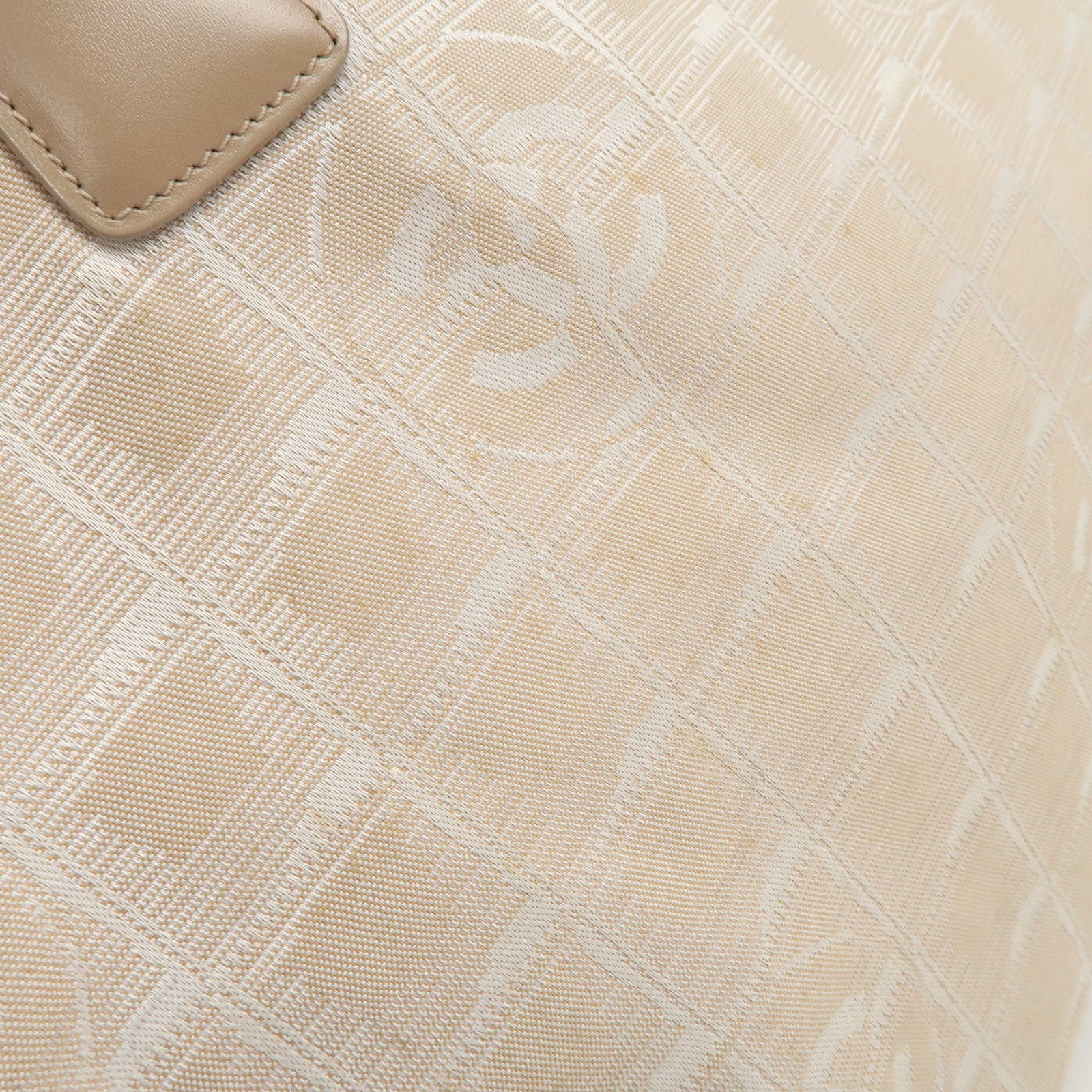 CHANEL New Travel Line Nylon Jacquard Leather Tote Bag Beige A15991 Used