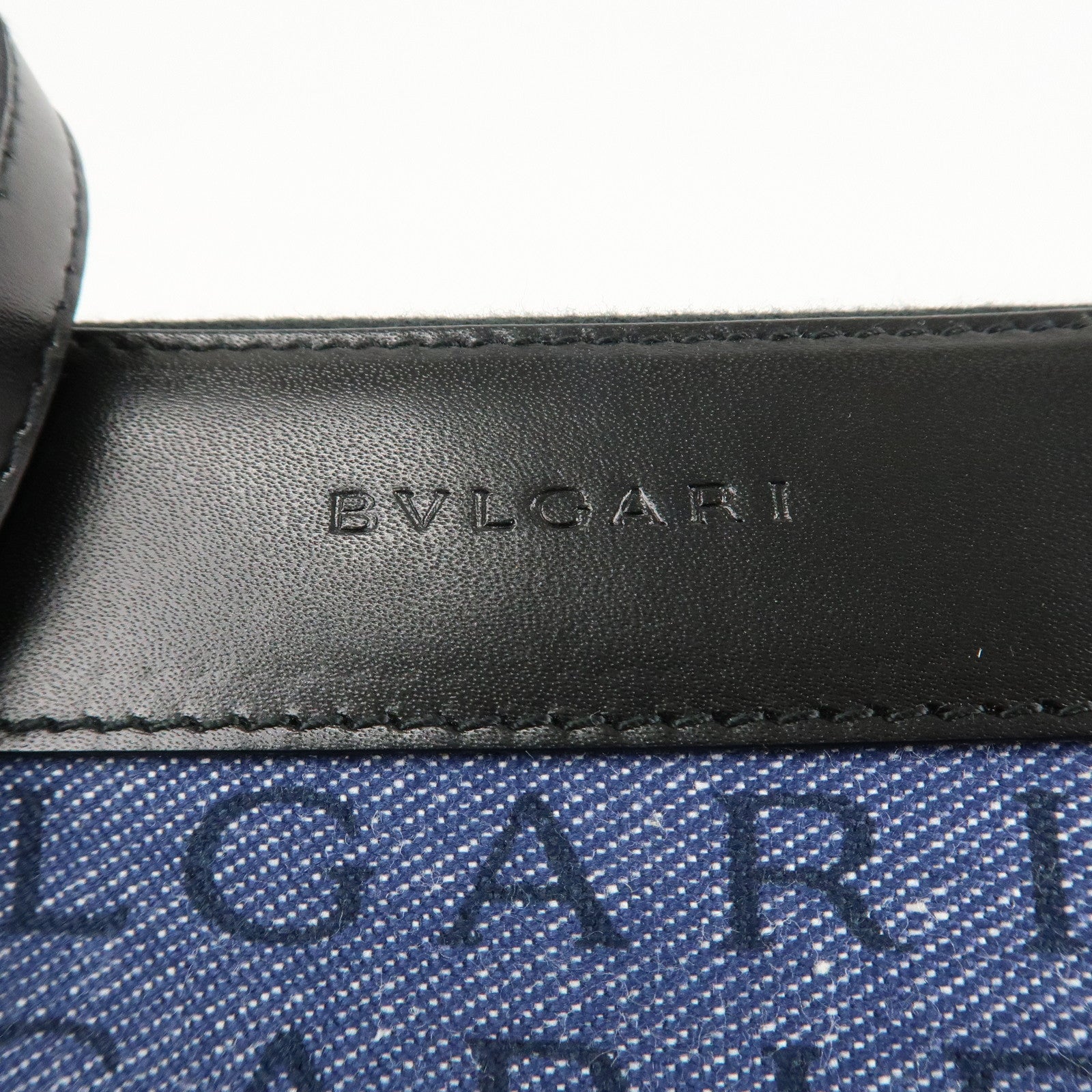 BVLGARI Logo Mania Canvas Leather Shoulder Bag Blue Used