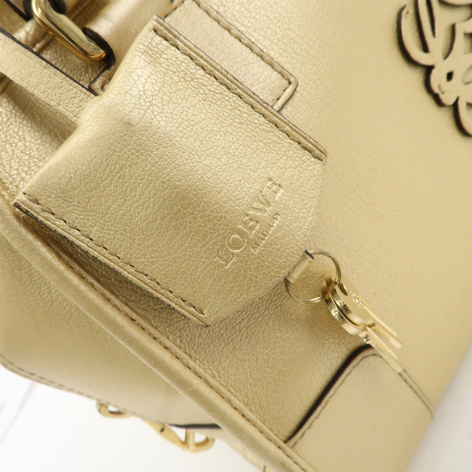 LOEWE Anagram Leather Amazona 28 Hand Bag Gold Used