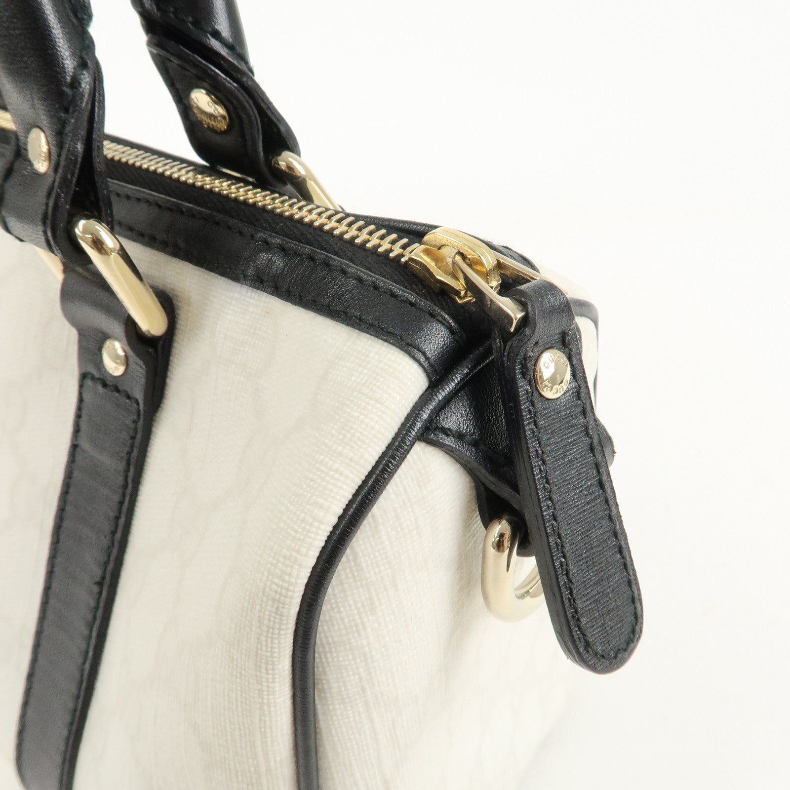 GUCCI GG Supreme Patent Leather Mini Boston Bag Ivory Black 193604 Used