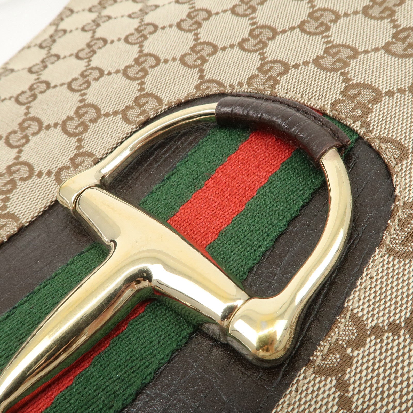 GUCCI Horsebit Sherry GG Canvas Leather Shoulder Bag Beige 137288 Used